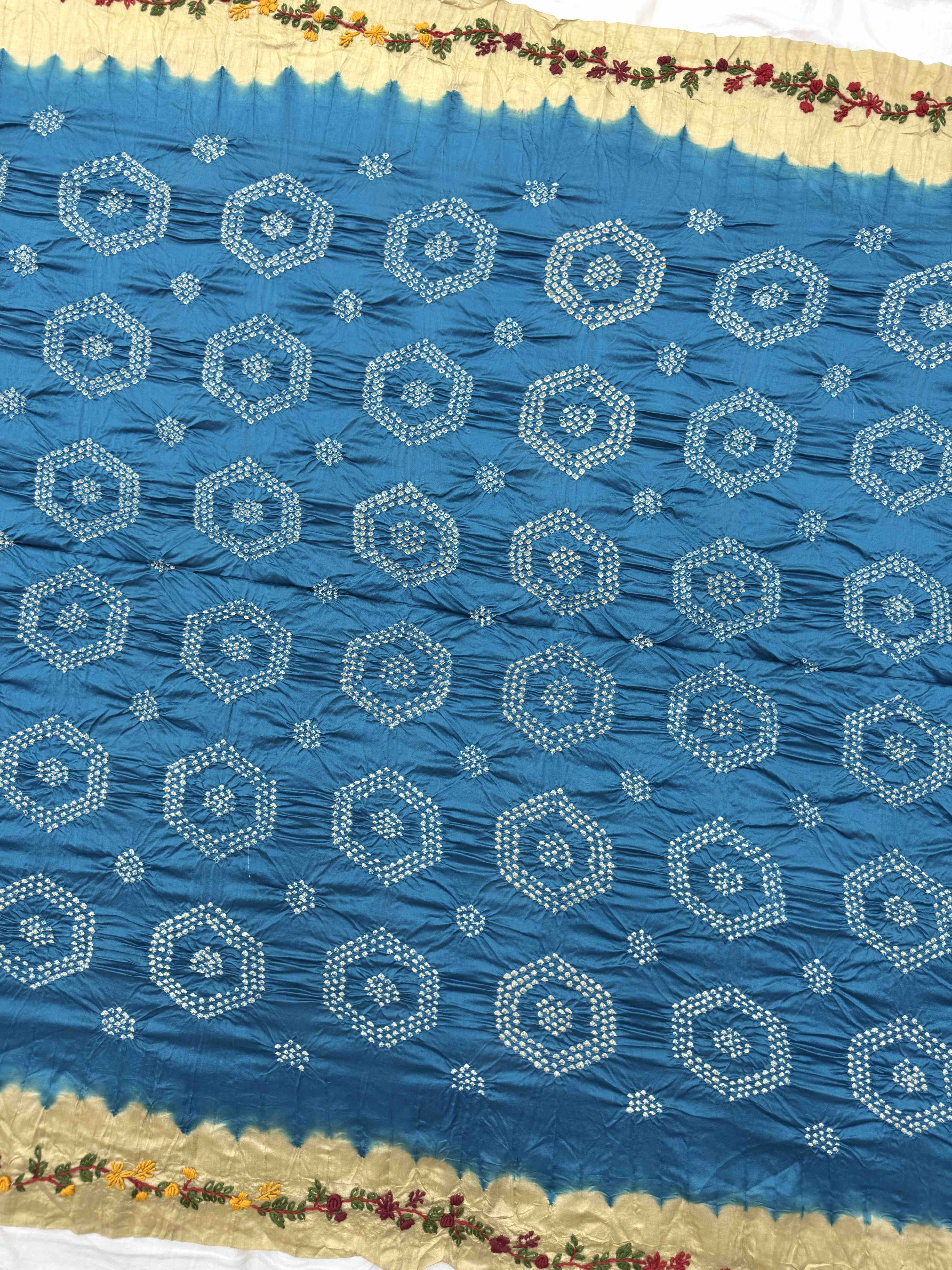 Sky Blue with Tessar Bandhej with Kantha Word Dress Material