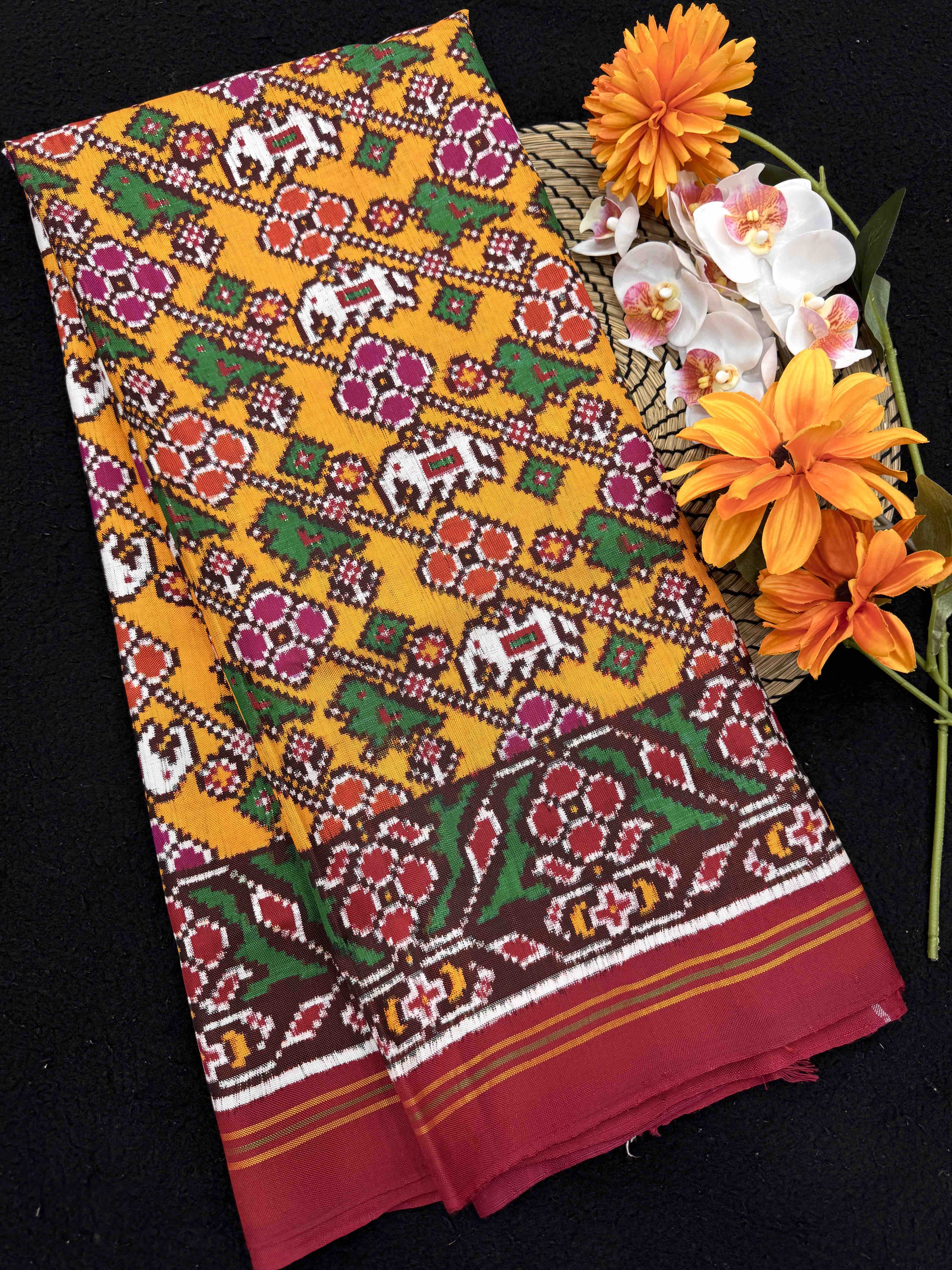 Red & Yellow Leheriya Natikunj Double Ikat Patan Patola Saree