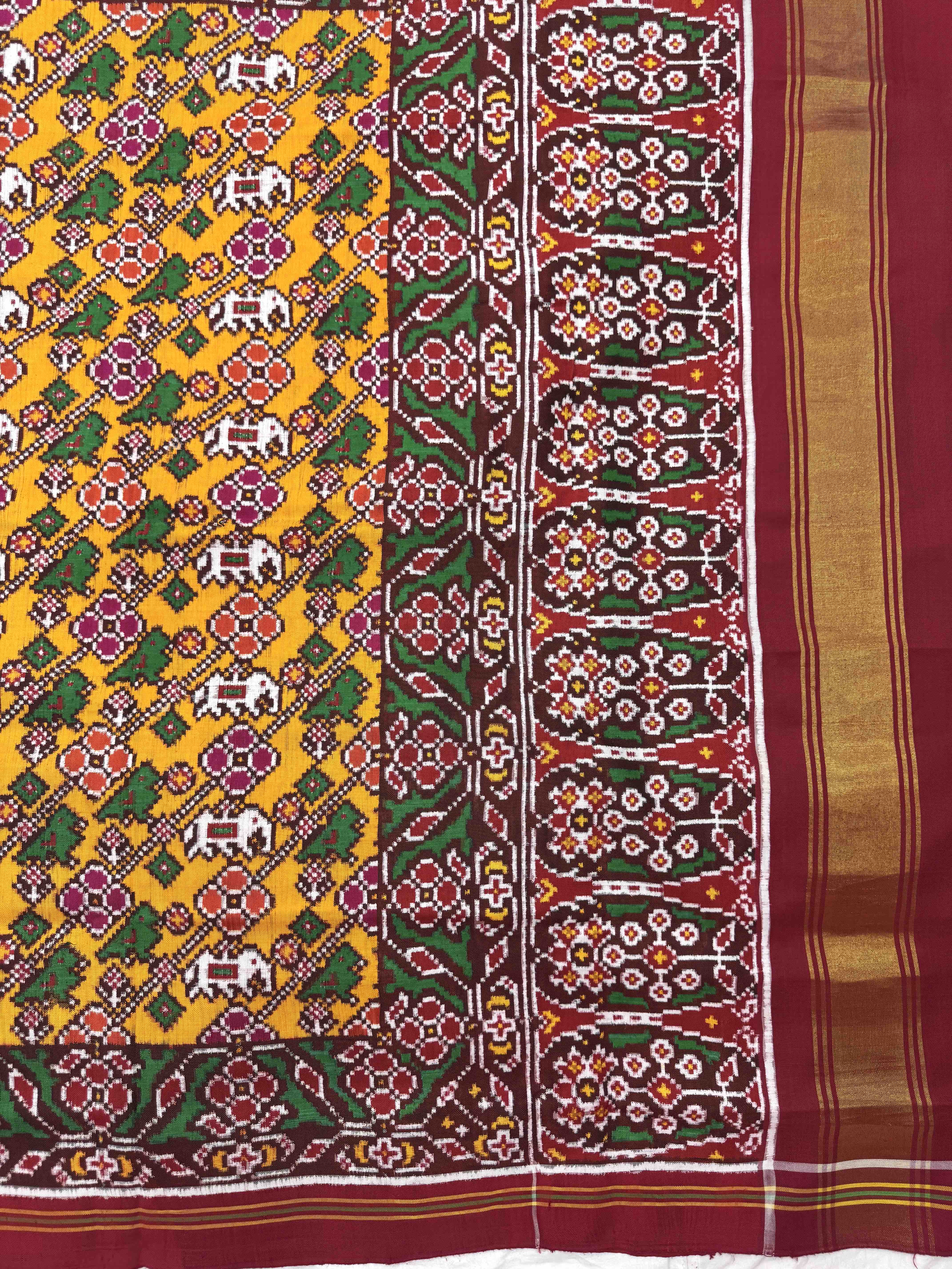 Red & Yellow Leheriya Natikunj Double Ikat Patan Patola Saree