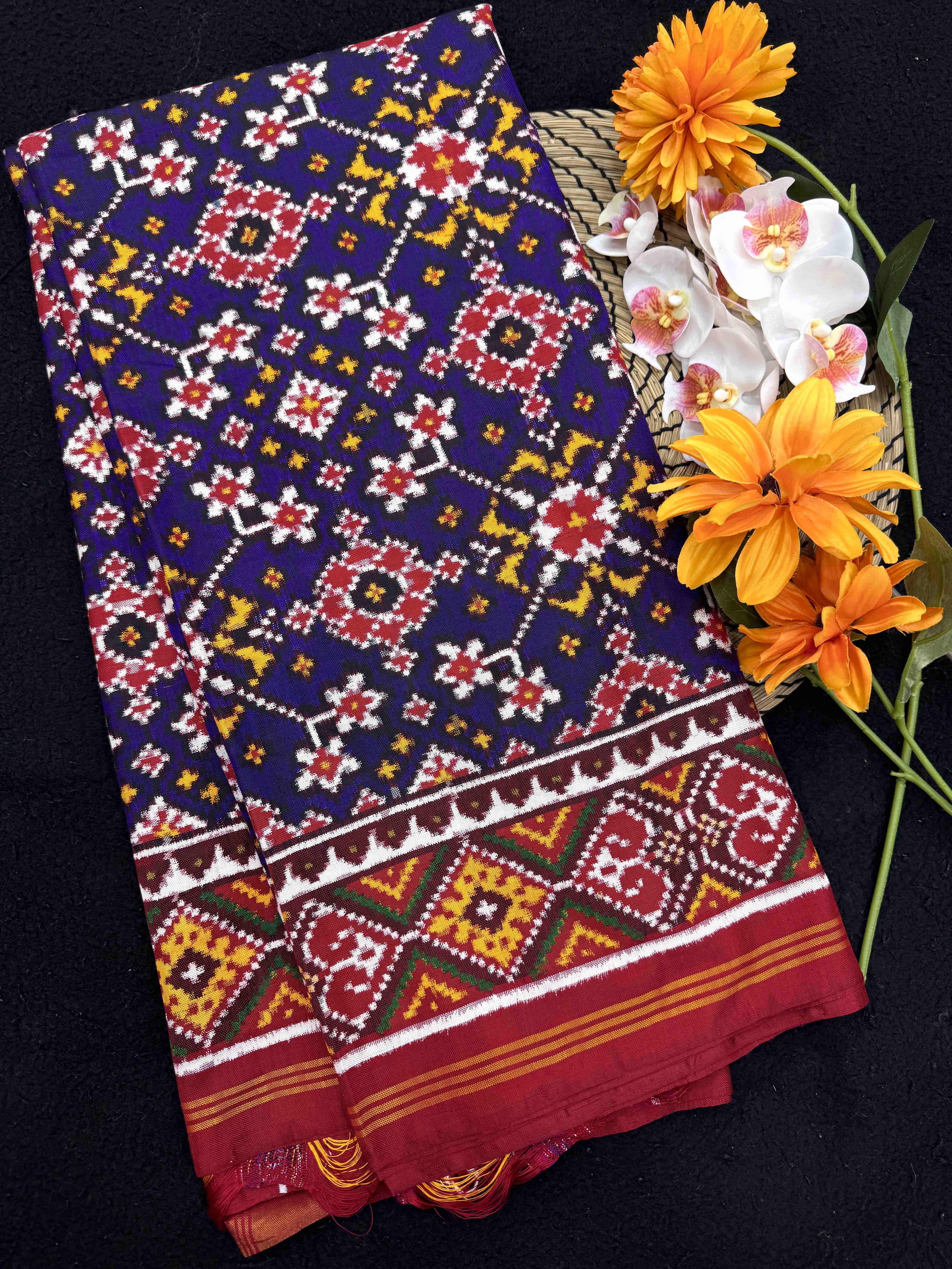Red & Purple Navratan Double Ikat Patan Patola Saree