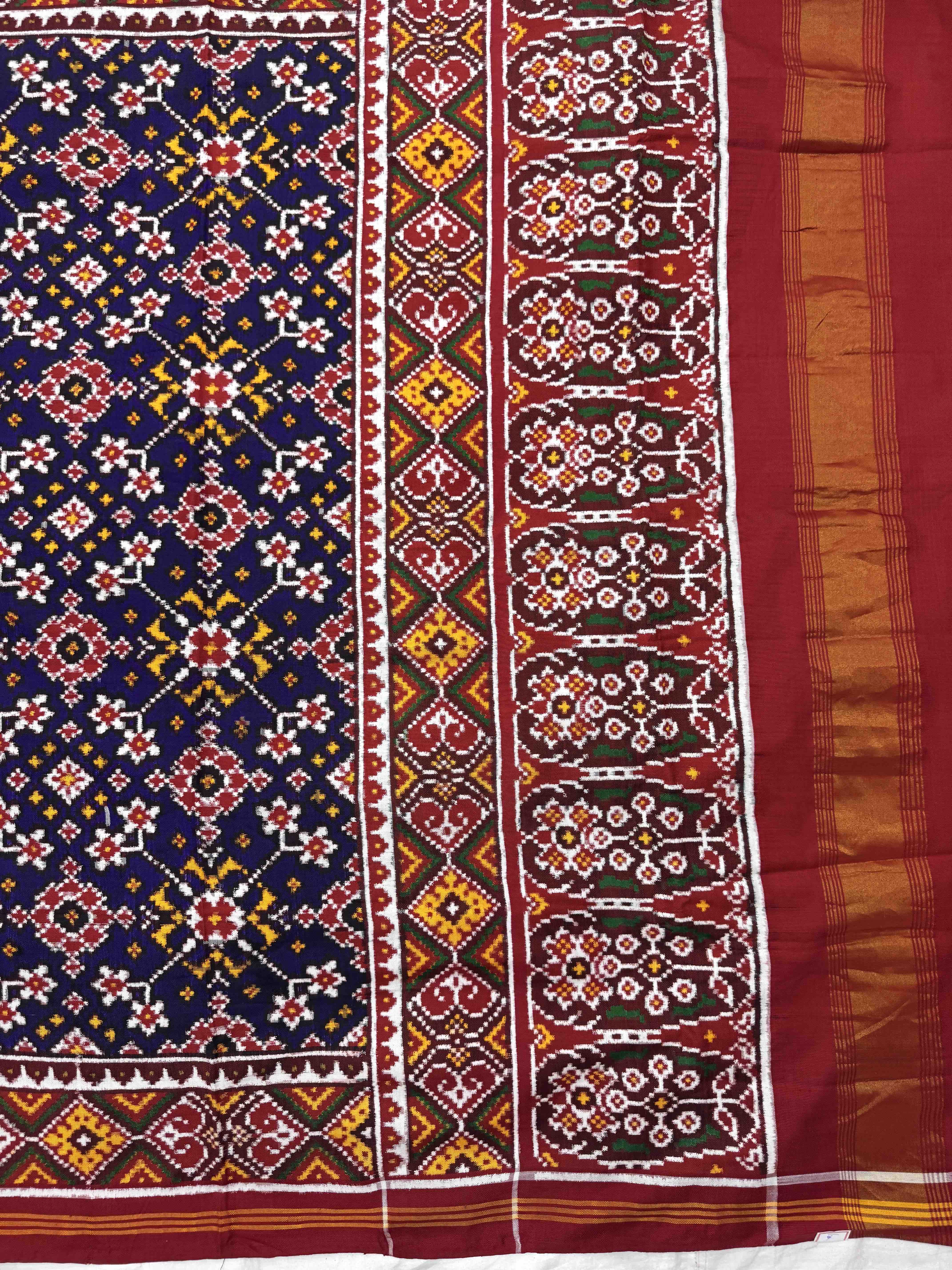 Red & Purple Navratan Double Ikat Patan Patola Saree