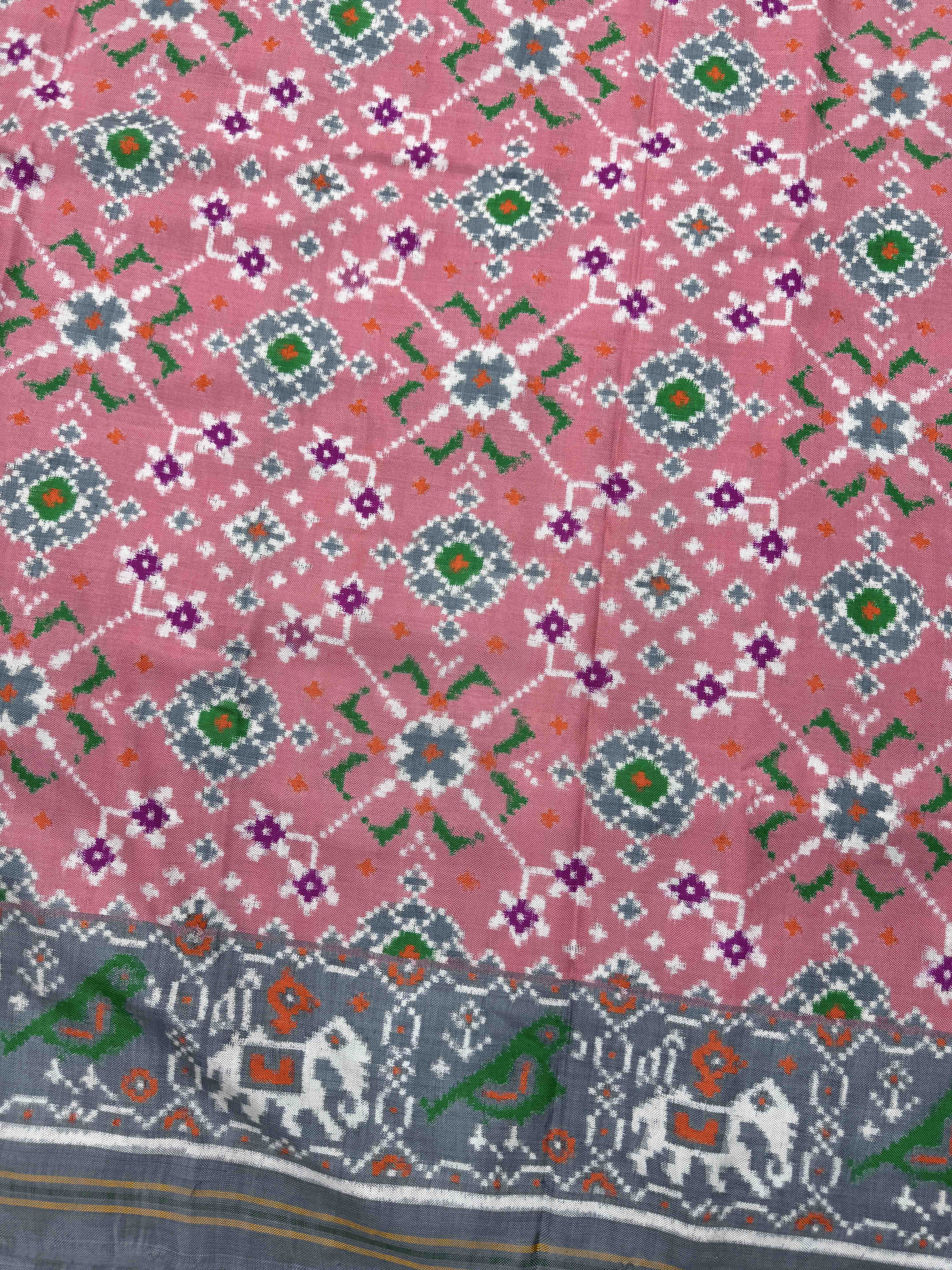 Grey & Light Pink Navratan Double Ikat Patan Patola Saree