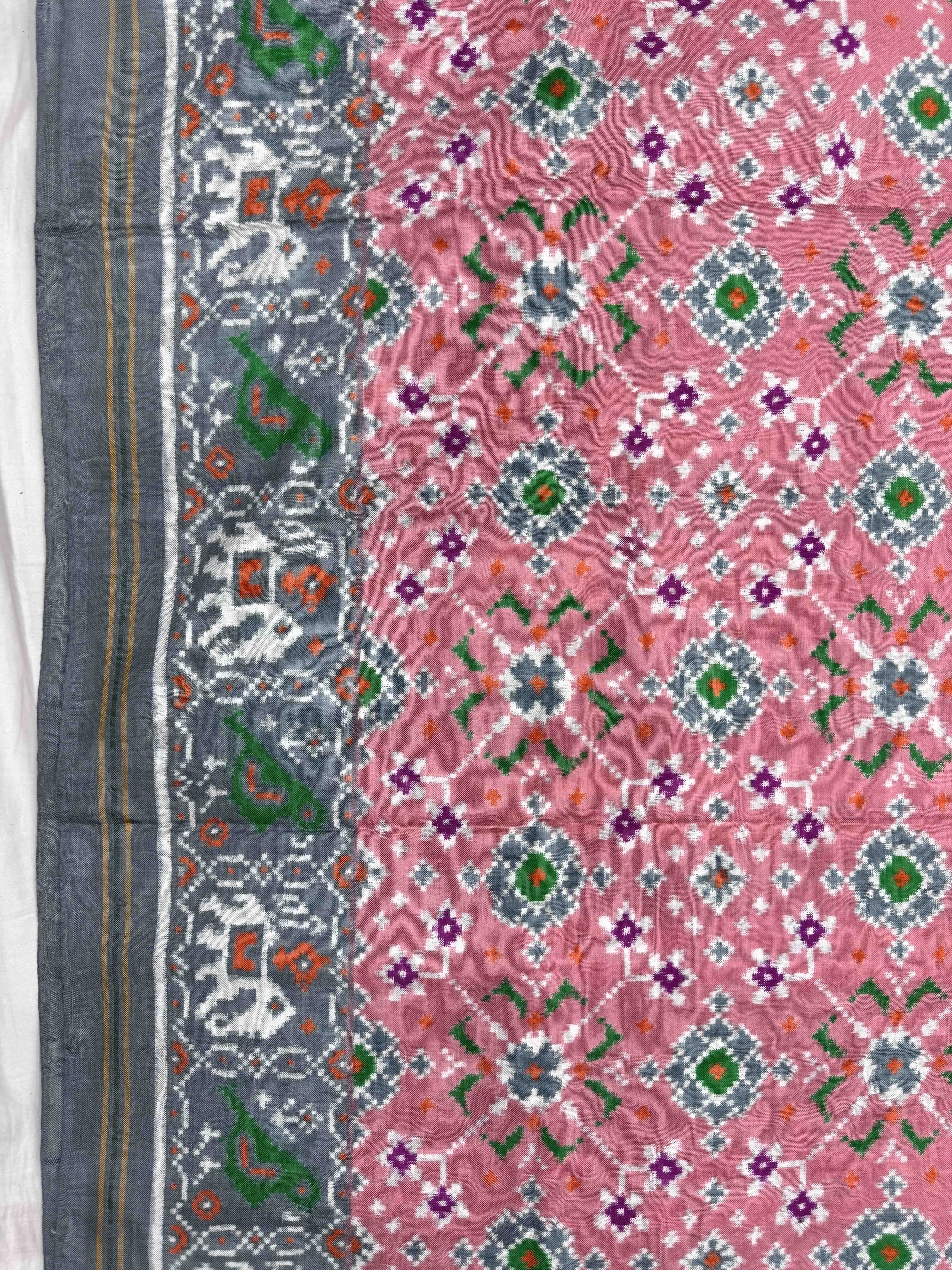 Grey & Light Pink Navratan Double Ikat Patan Patola Saree