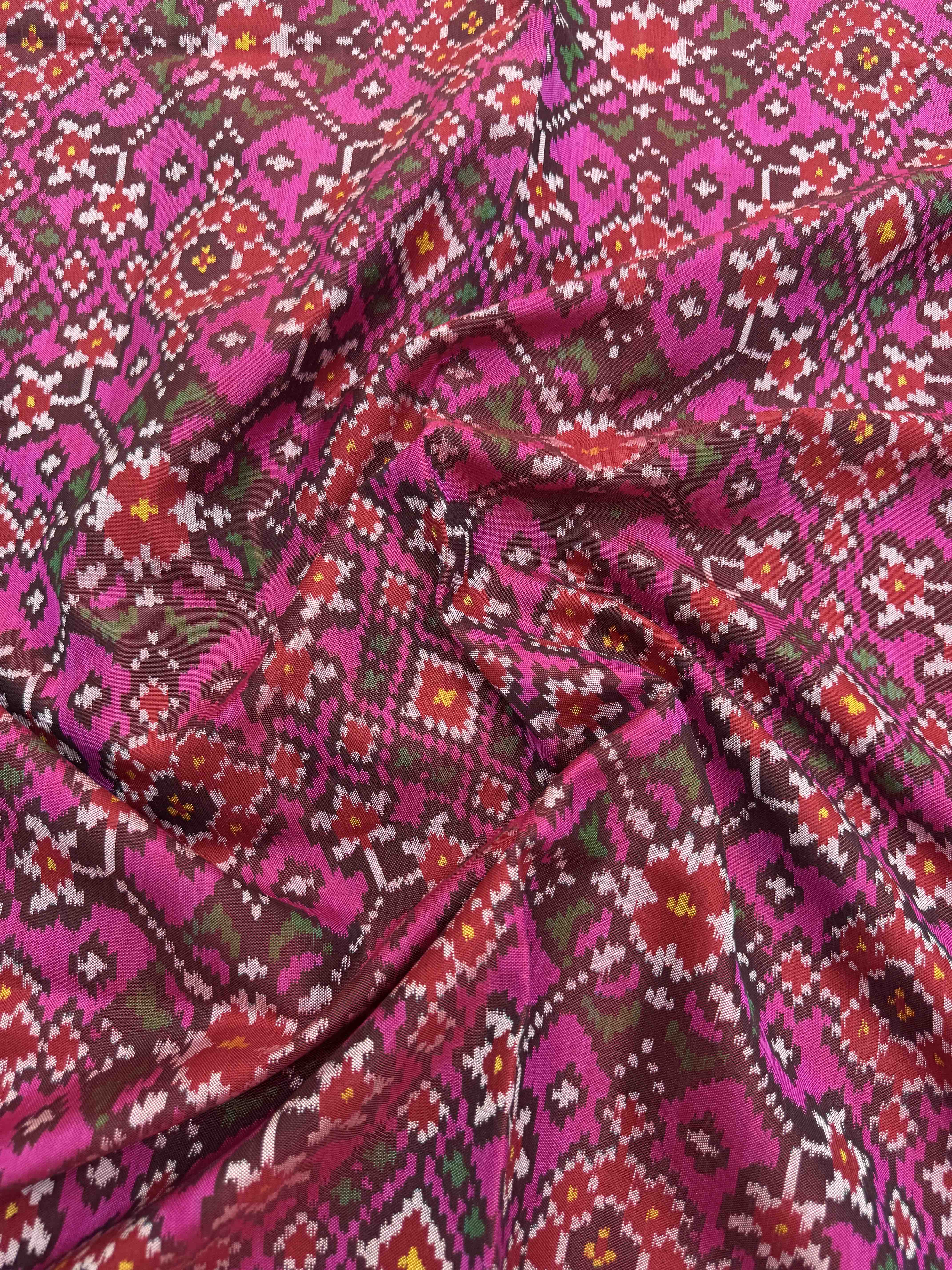 Pink Navratan Single Ikat Patola Silk Fabric