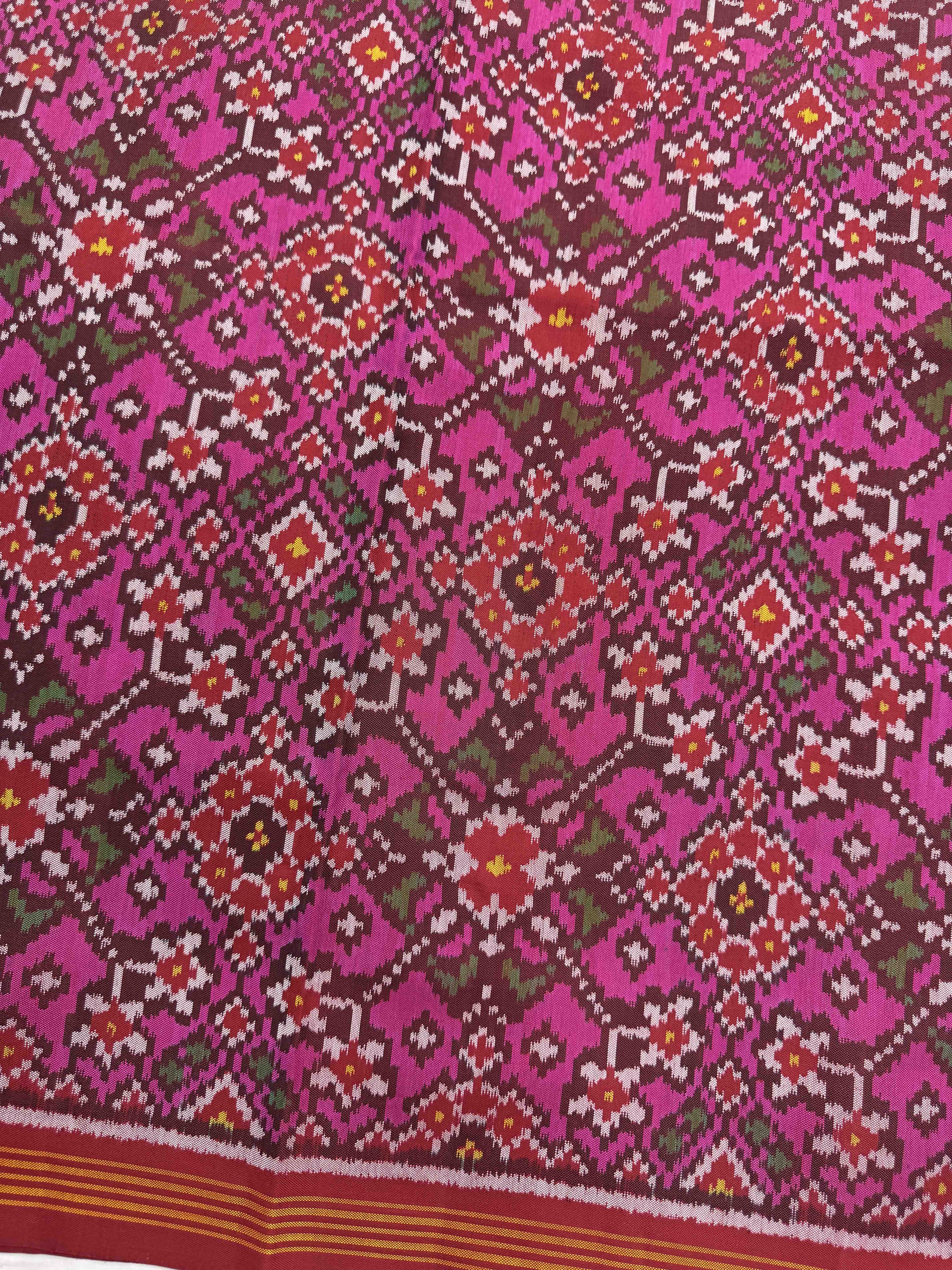 Pink Navratan Single Ikat Patola Silk Fabric