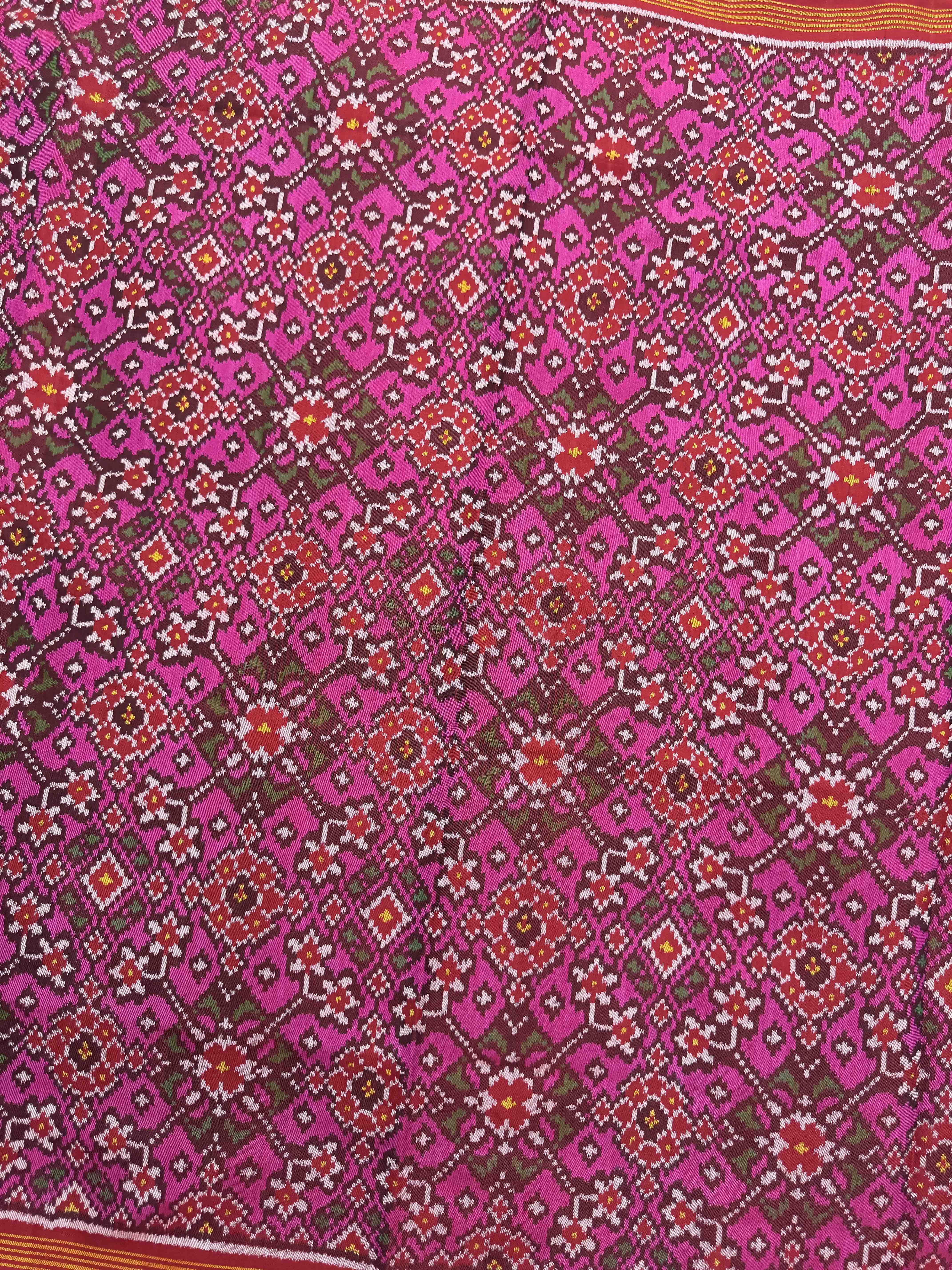 Pink Navratan Single Ikat Patola Silk Fabric