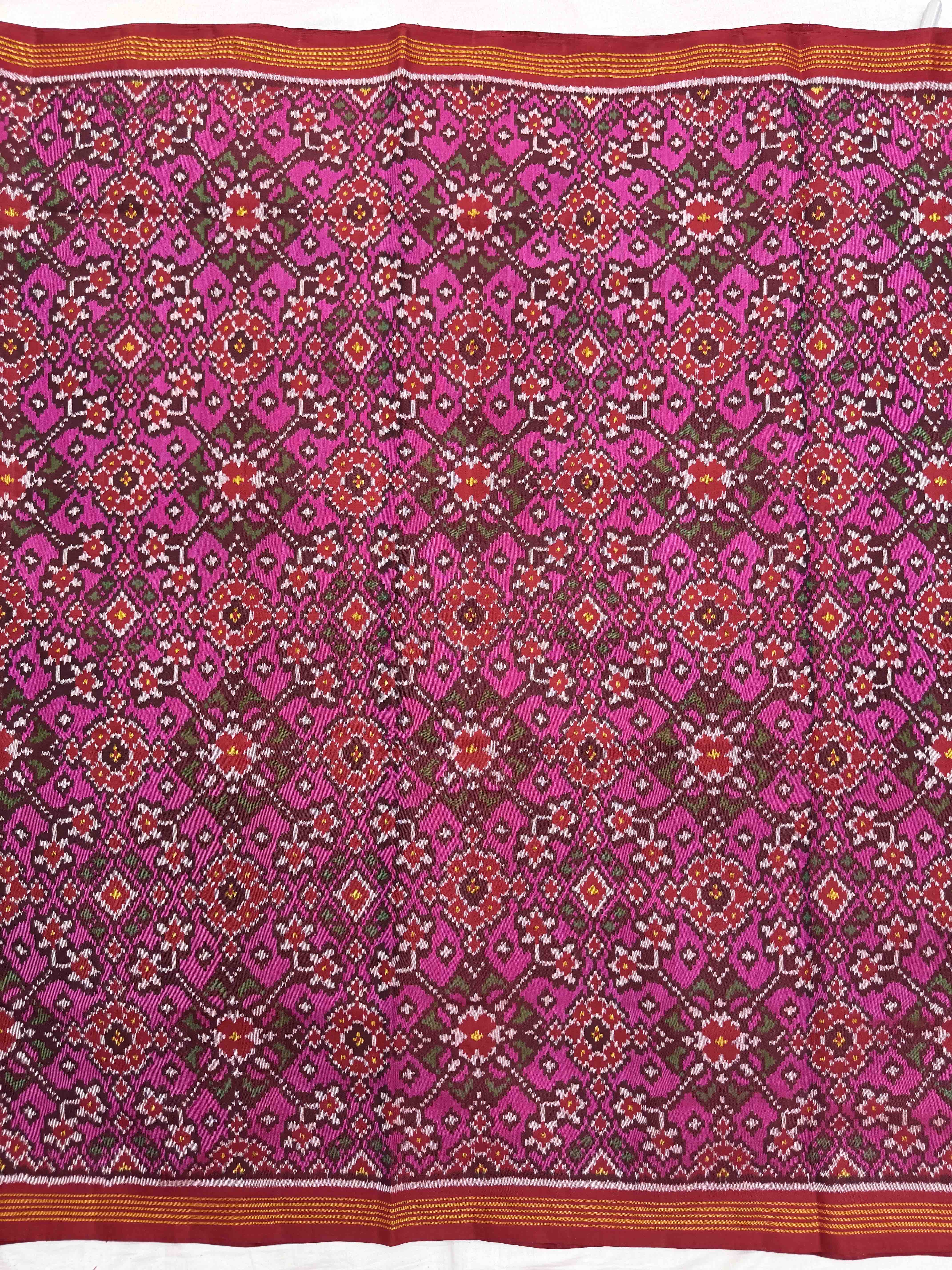 Pink Navratan Single Ikat Patola Silk Fabric