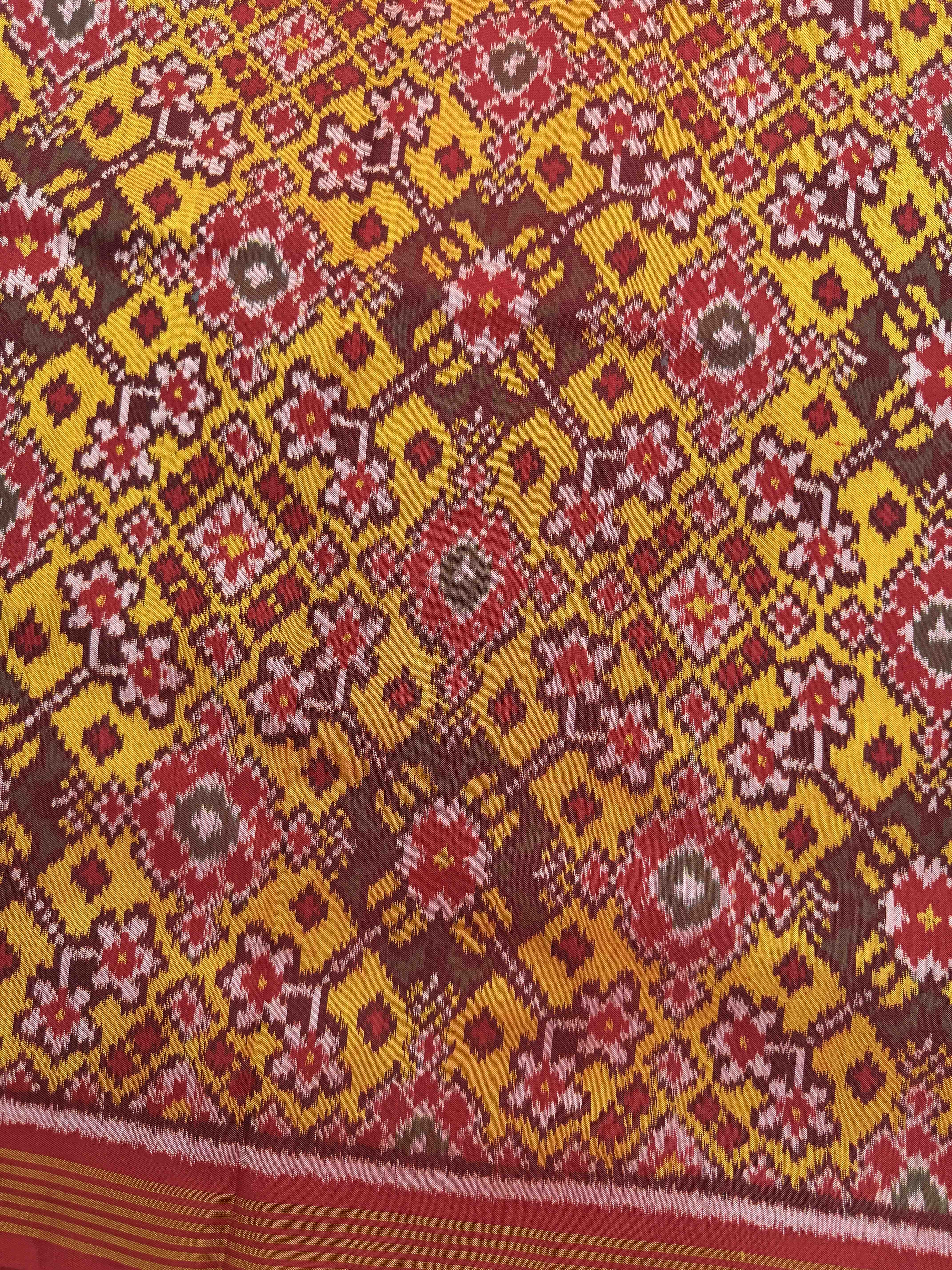 Yellow Navratan Single Ikat Patola Silk Fabric