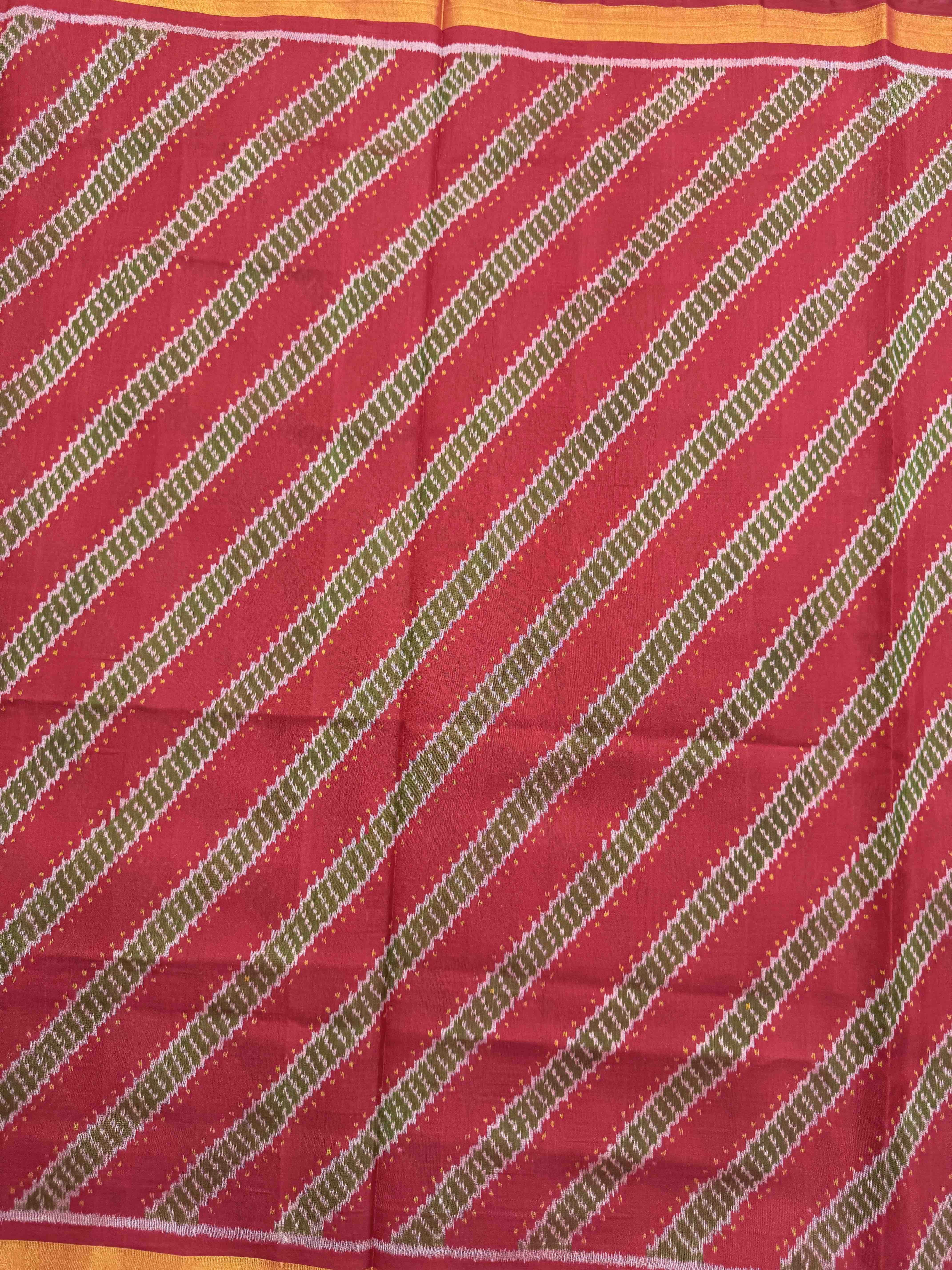 Red & Green Leheriya Single Ikat Patola Silk Fabric