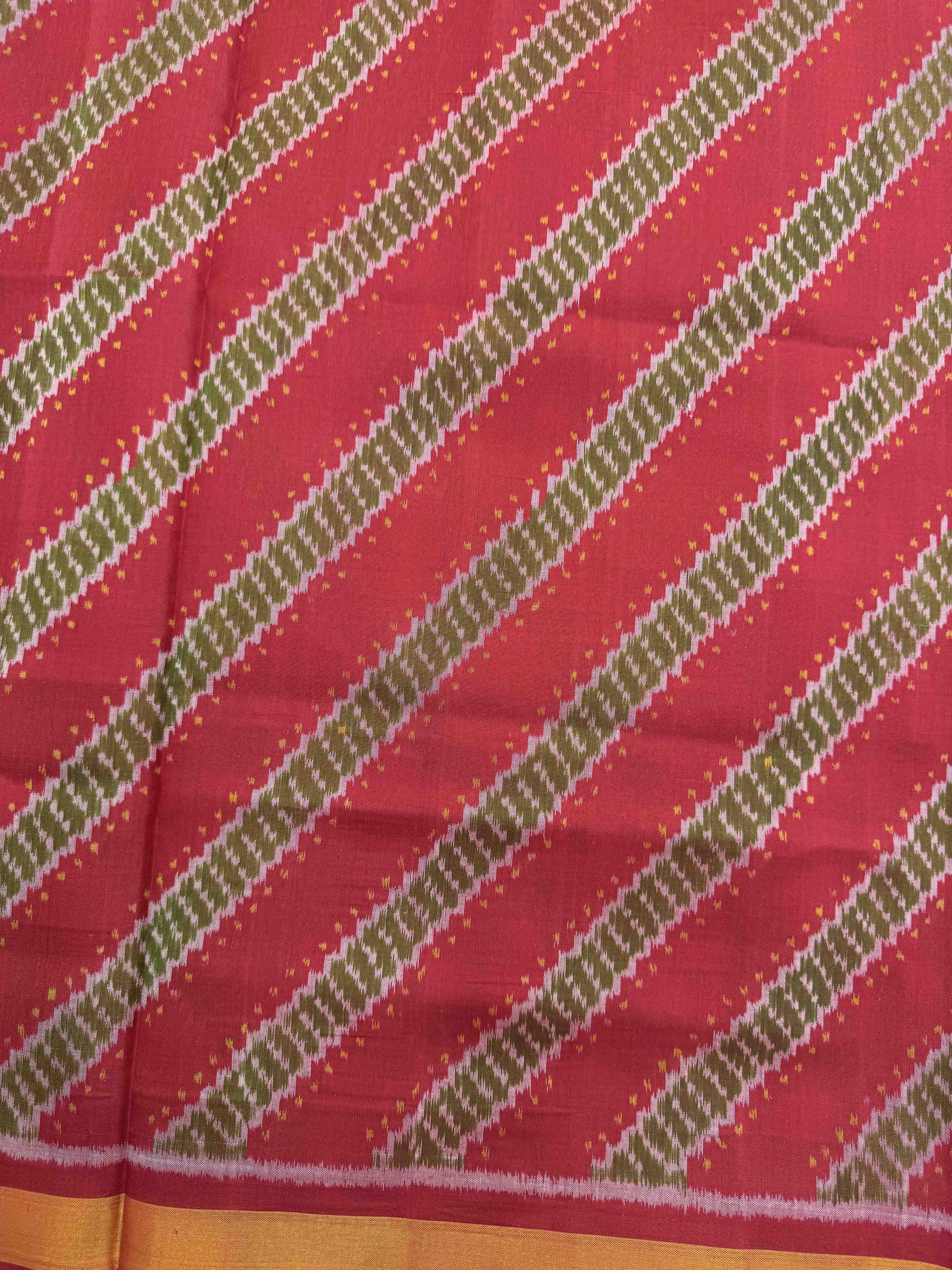 Red & Green Leheriya Single Ikat Patola Silk Fabric
