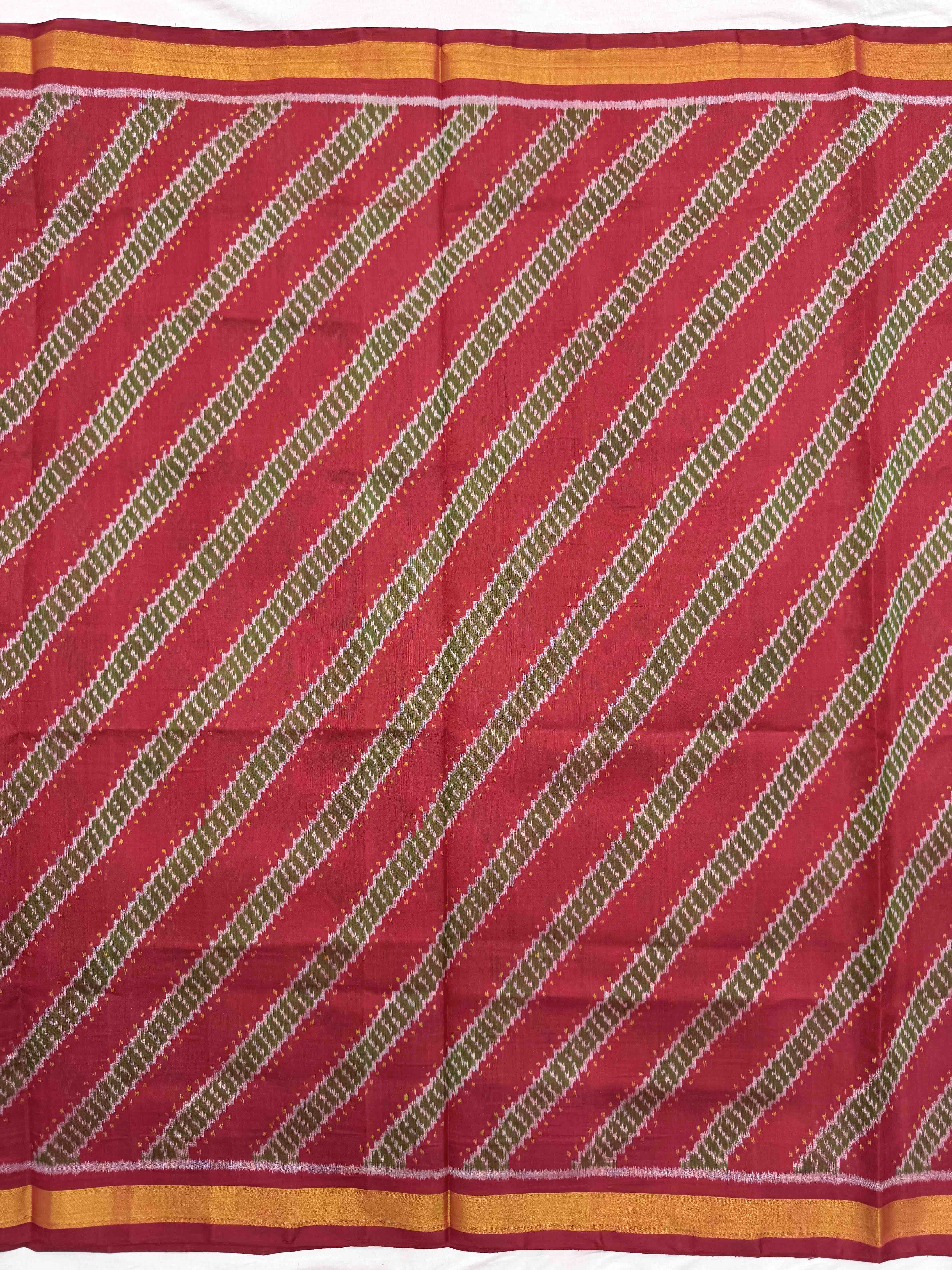 Red & Green Leheriya Single Ikat Patola Silk Fabric