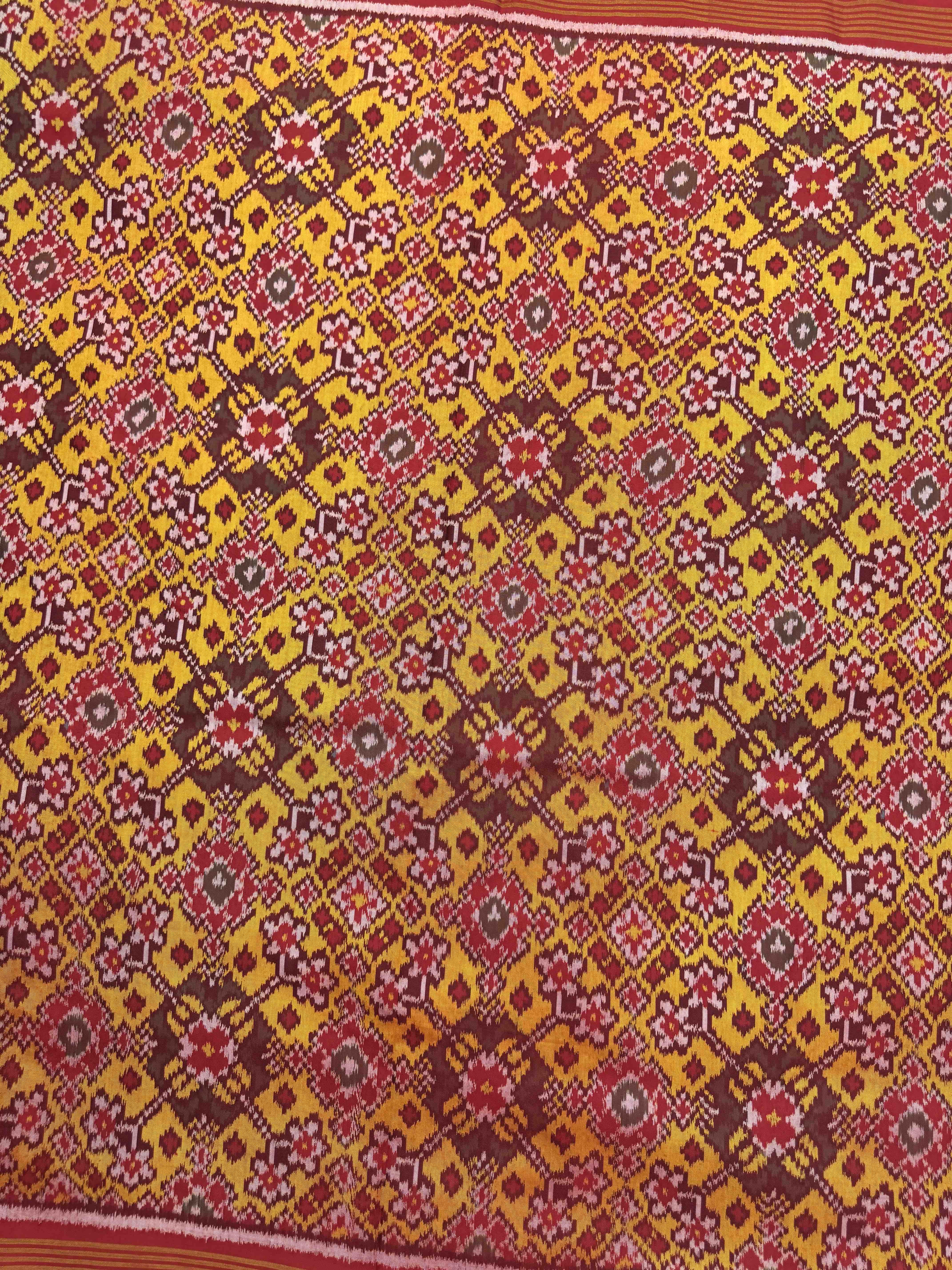 Yellow Navratan Single Ikat Patola Silk Fabric