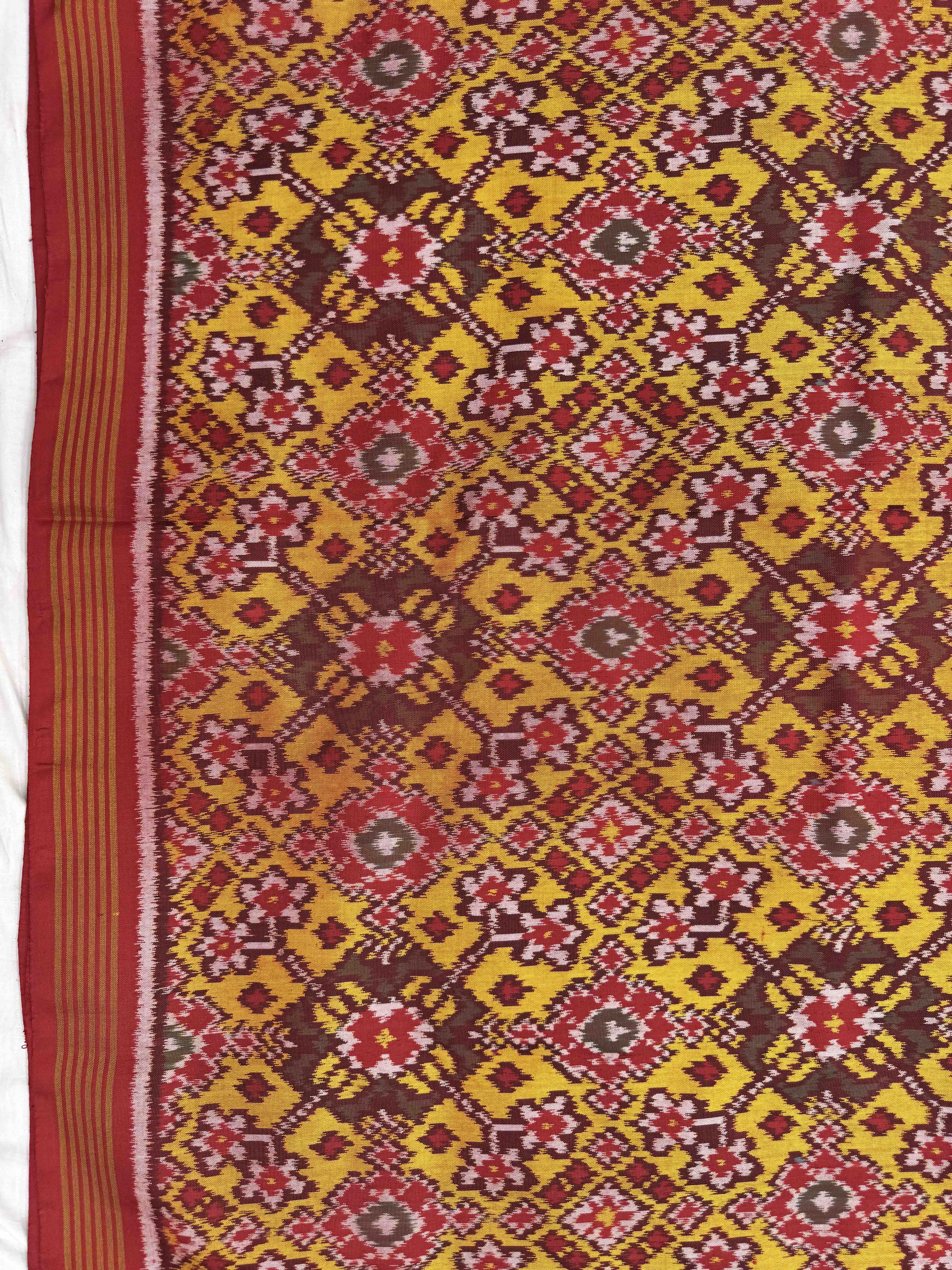Yellow Navratan Single Ikat Patola Silk Fabric