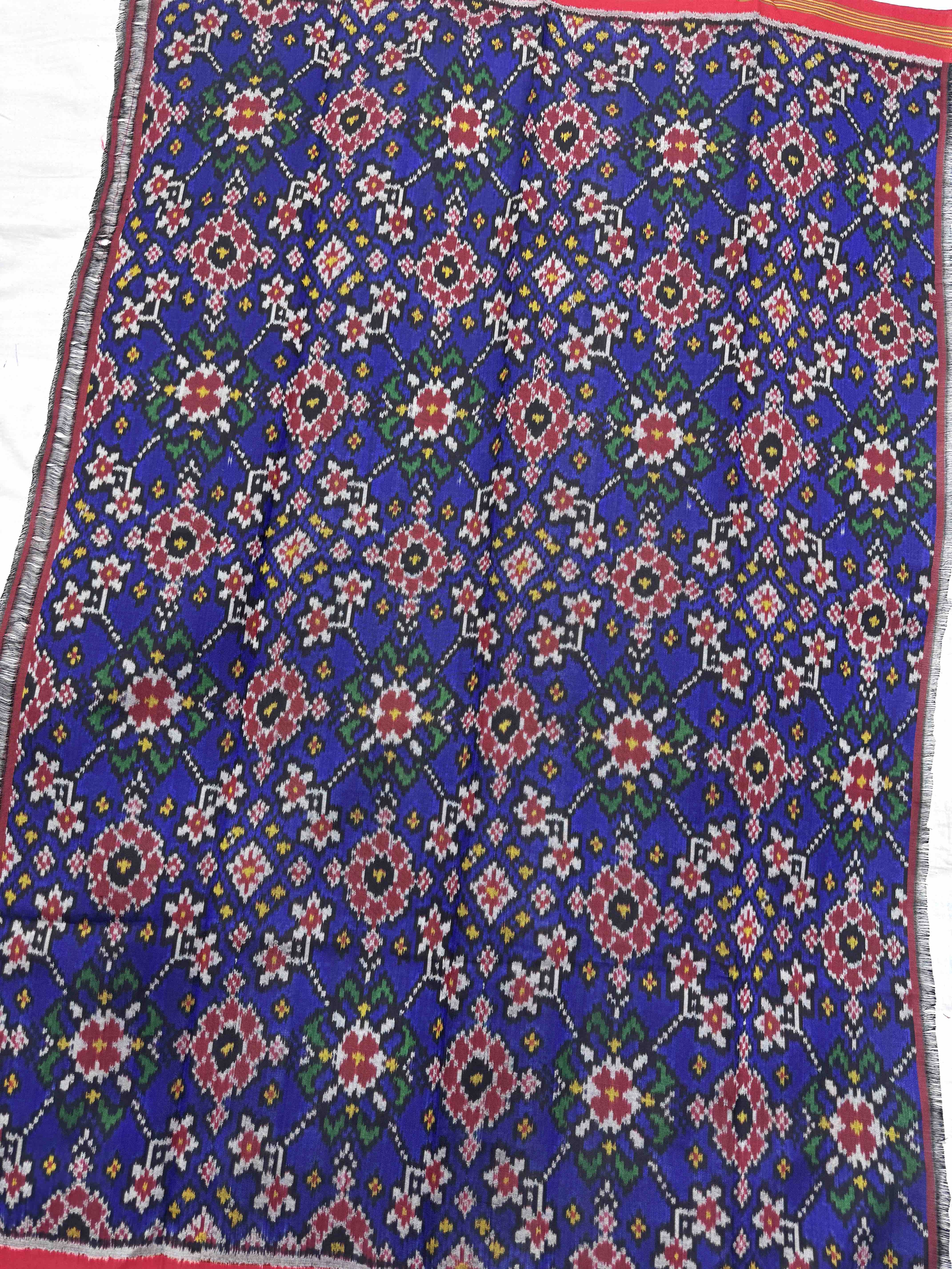 Red & Blue Navratan Semi Double Ikat Patola Blouse Piece