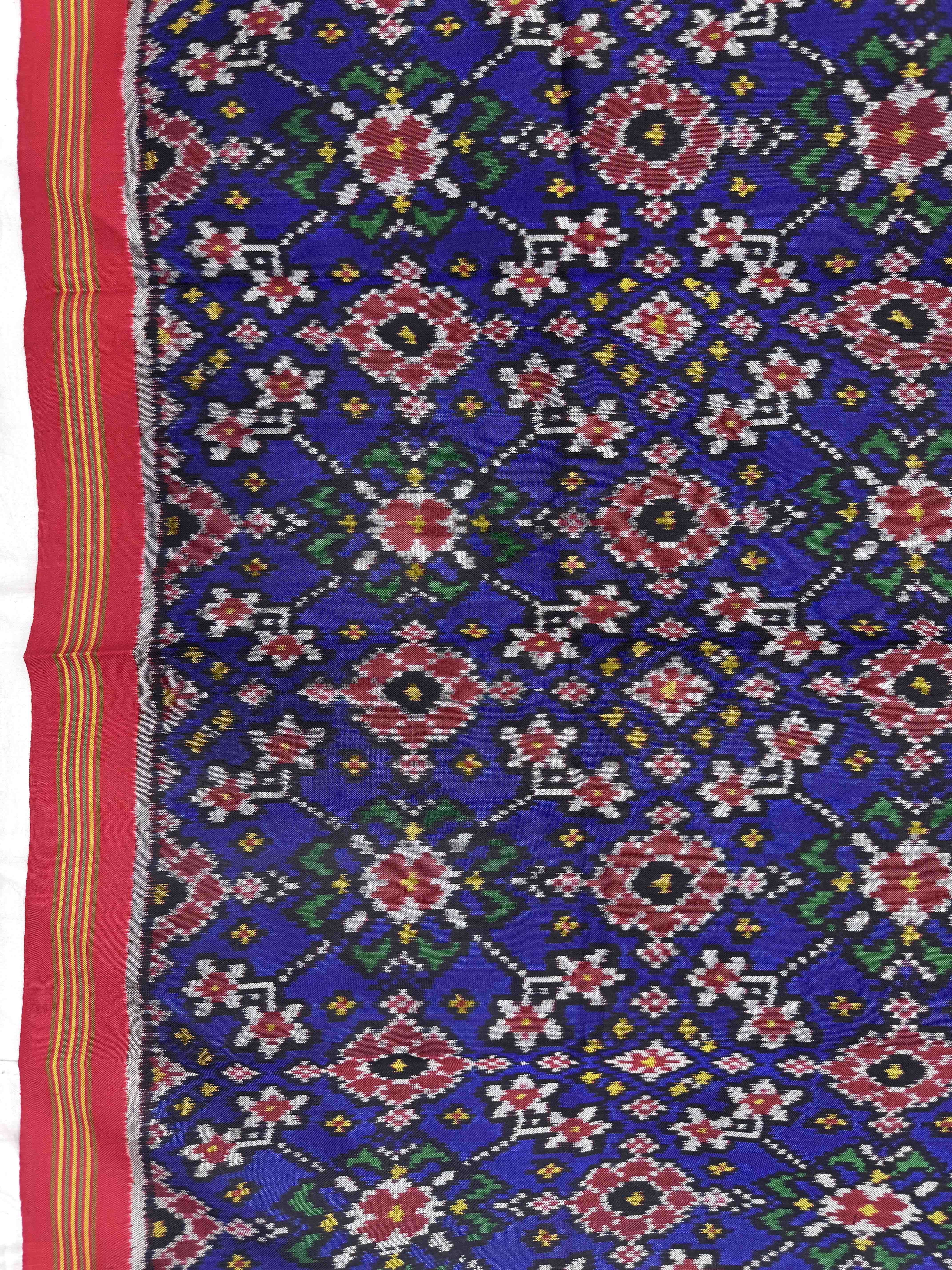 Red & Blue Navratan Semi Double Ikat Patola Blouse Piece