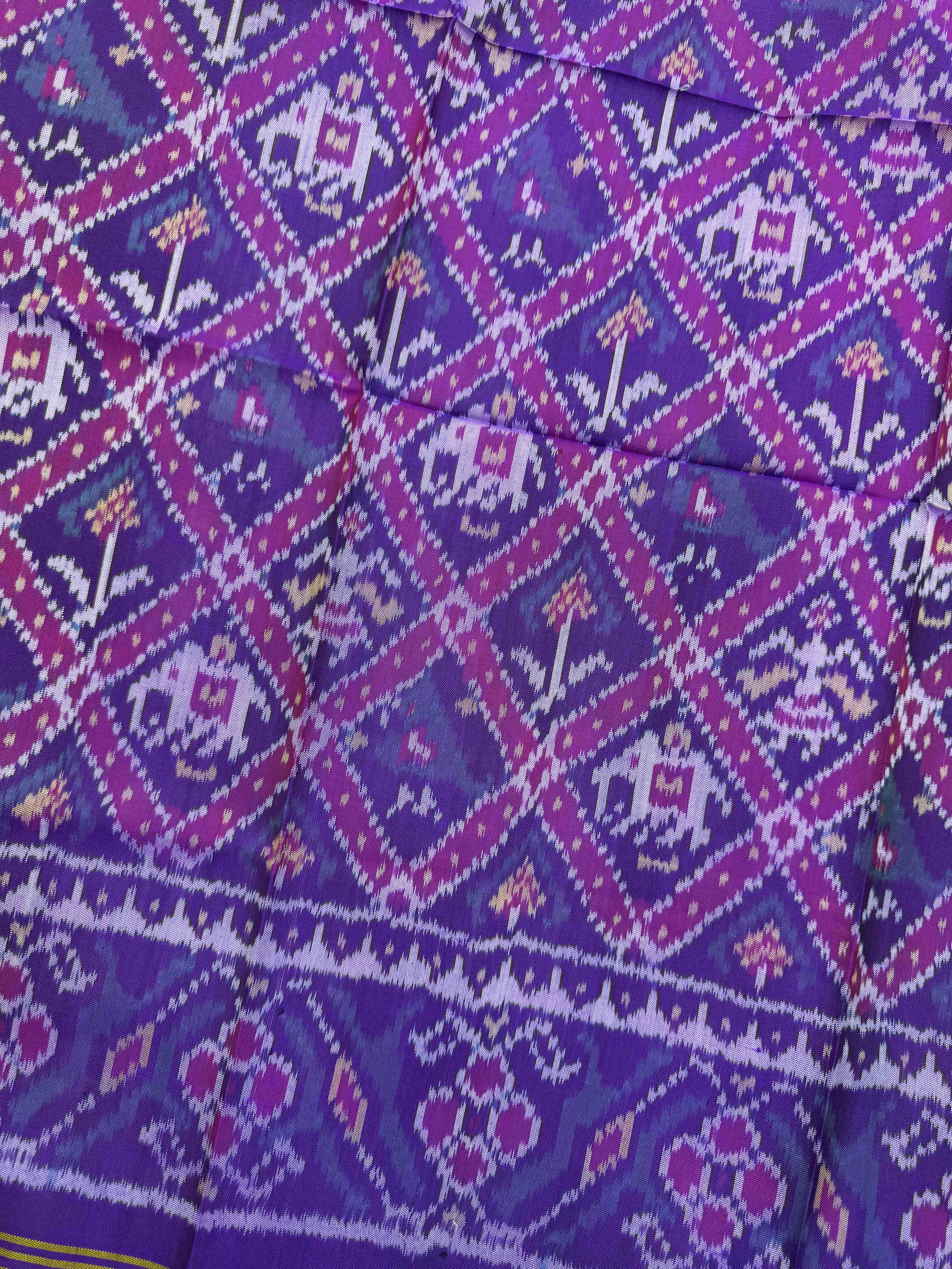Purple Small Narikunj Semi Double Ikat Patola Blouse Piece