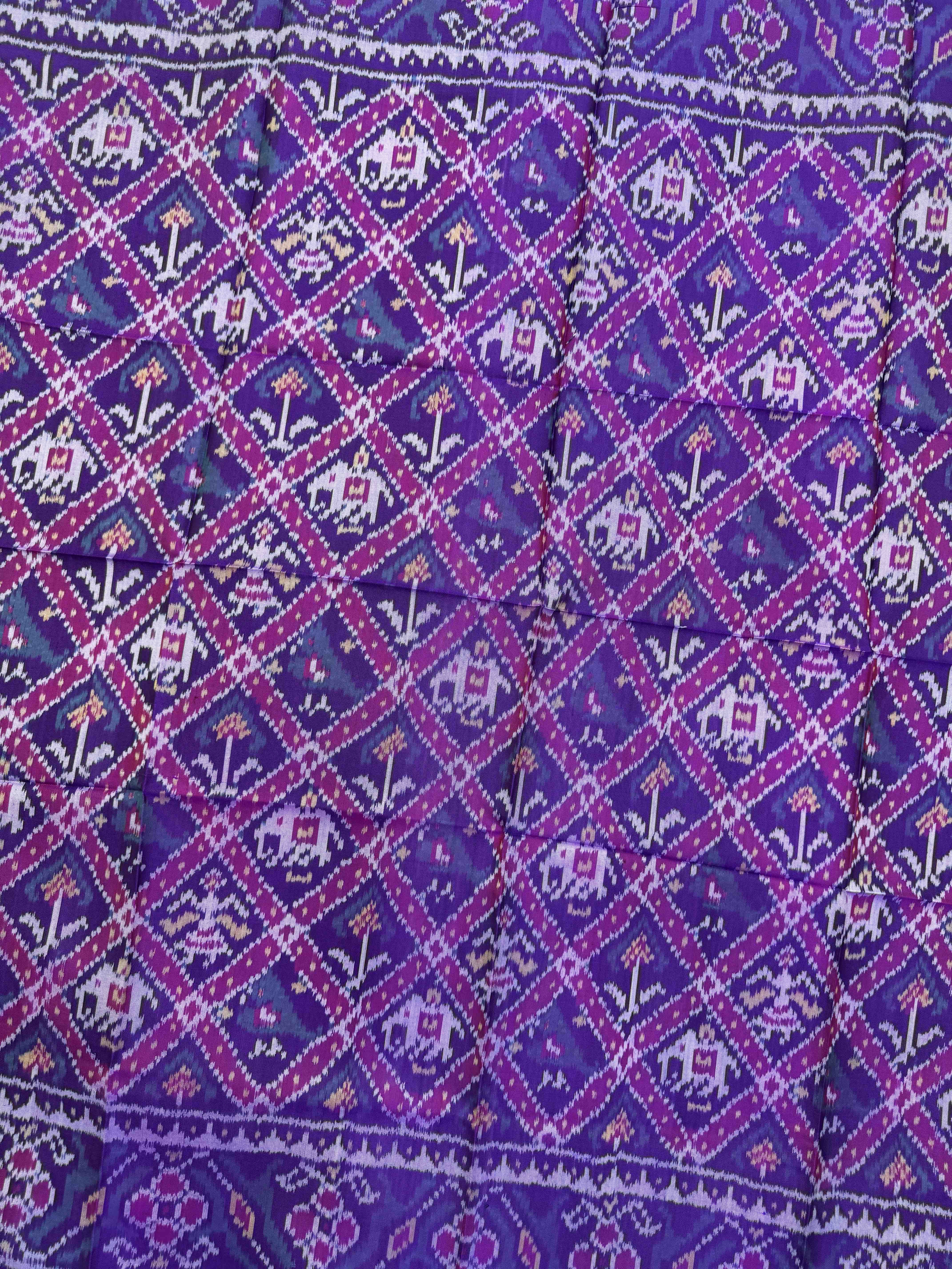Purple Small Narikunj Semi Double Ikat Patola Blouse Piece