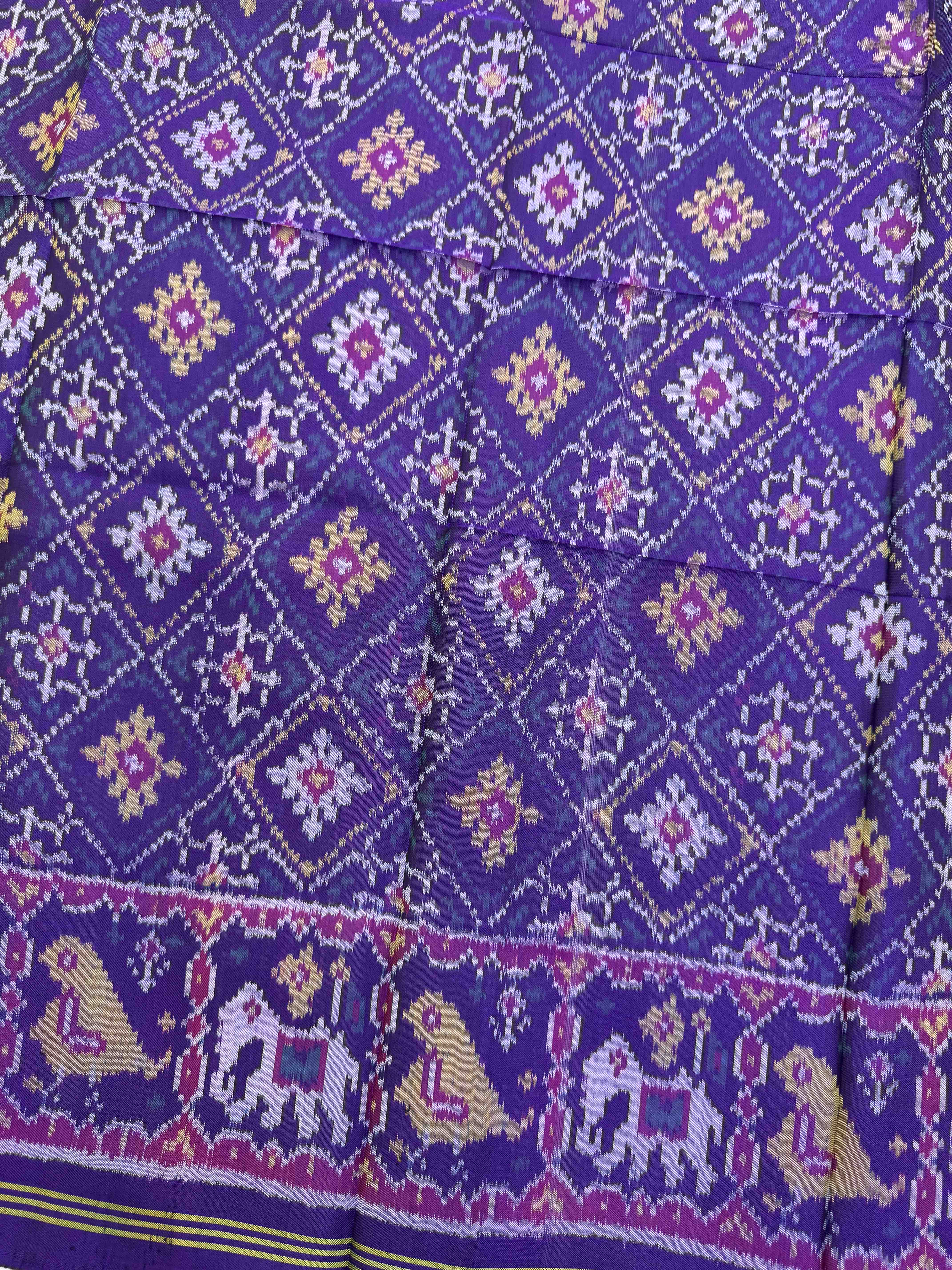 Purple Panchanda Semi Double Ikat Patola Blouse Piece