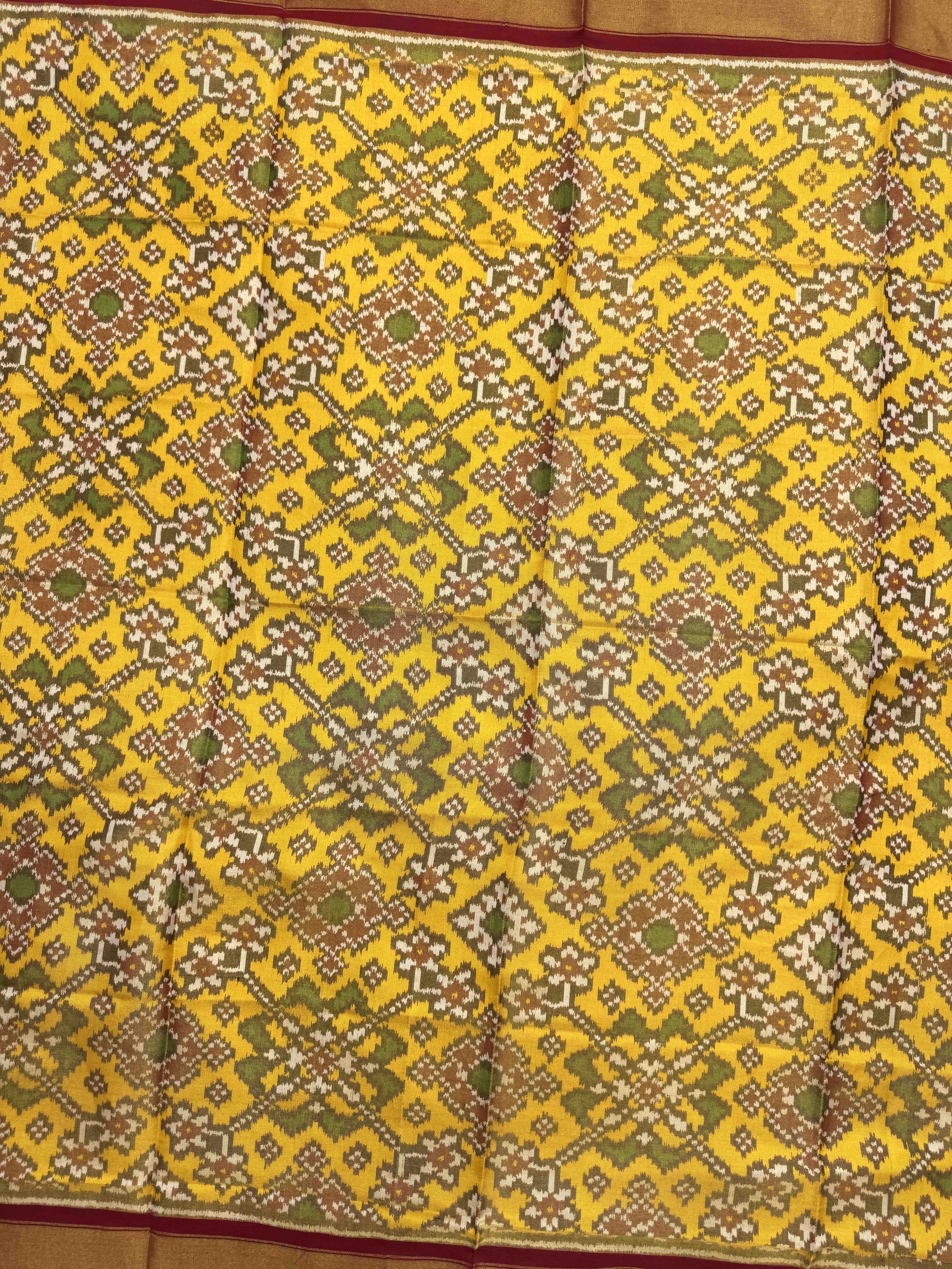 Yellow Navratan Tissue Semi Double Ikat Patola Blouse Piece
