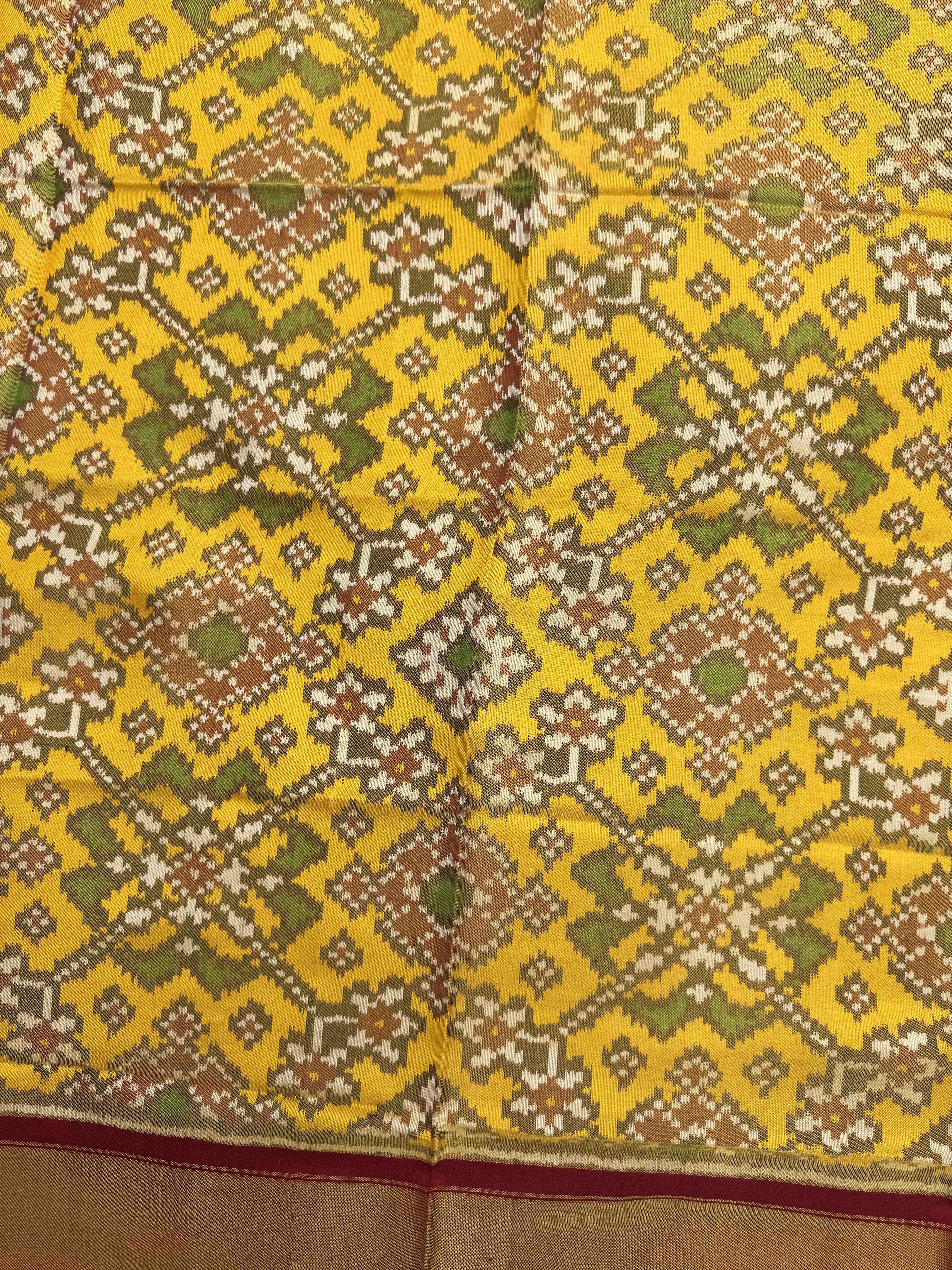 Yellow Navratan Tissue Semi Double Ikat Patola Blouse Piece