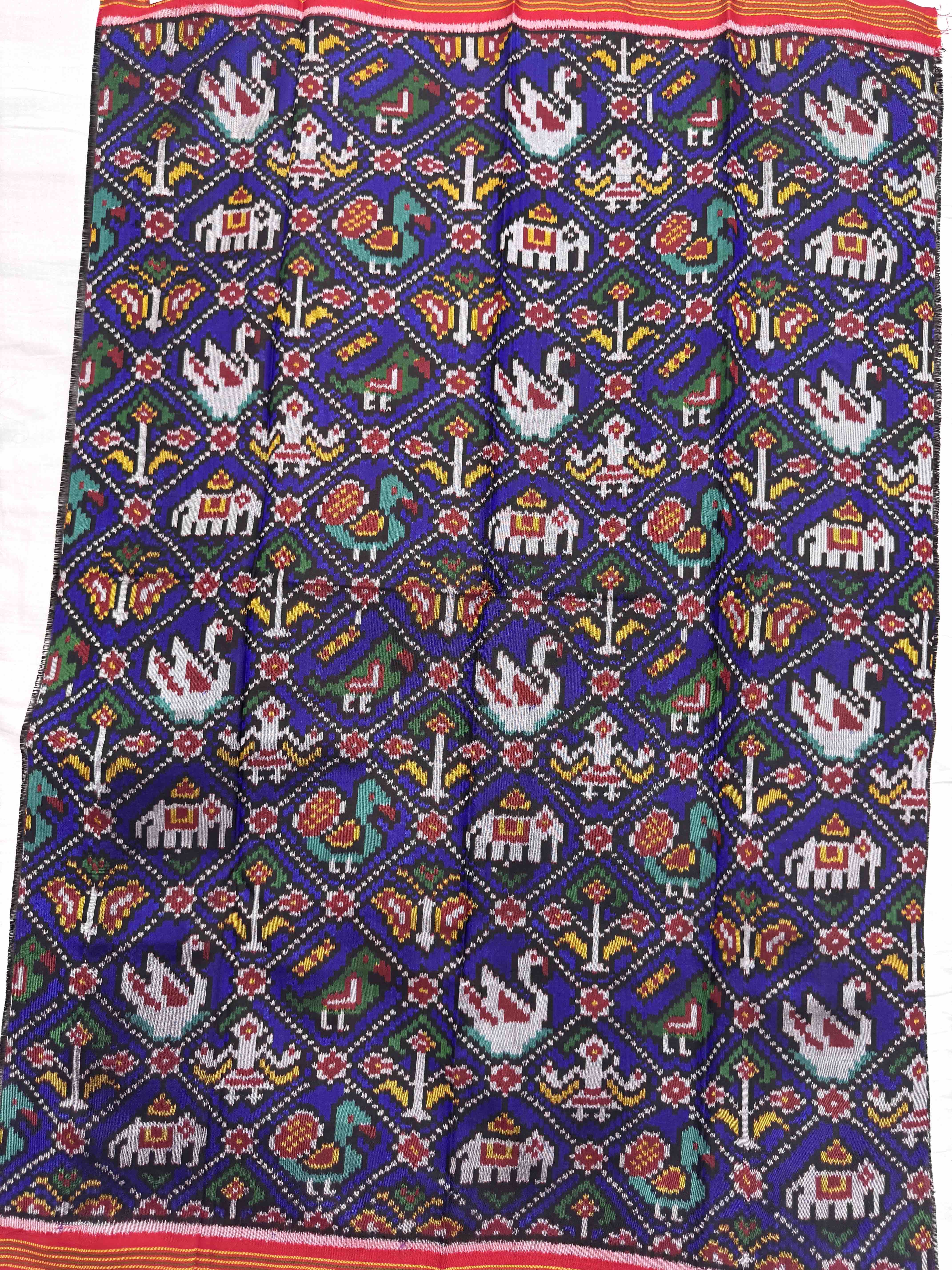 Red & Blue Narikunj Semi Double Ikat Patola Blouse Piece