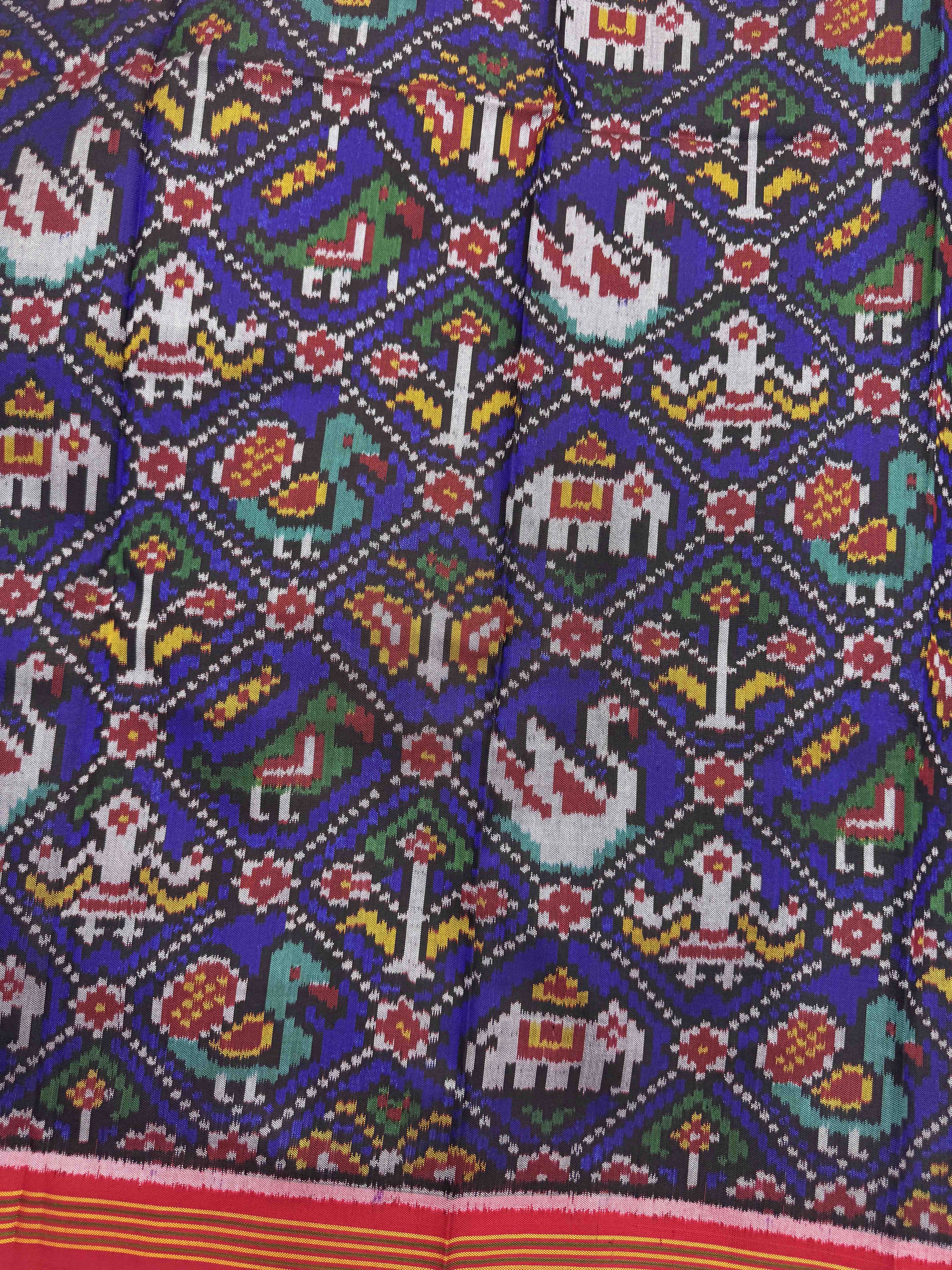 Red & Blue Narikunj Semi Double Ikat Patola Blouse Piece