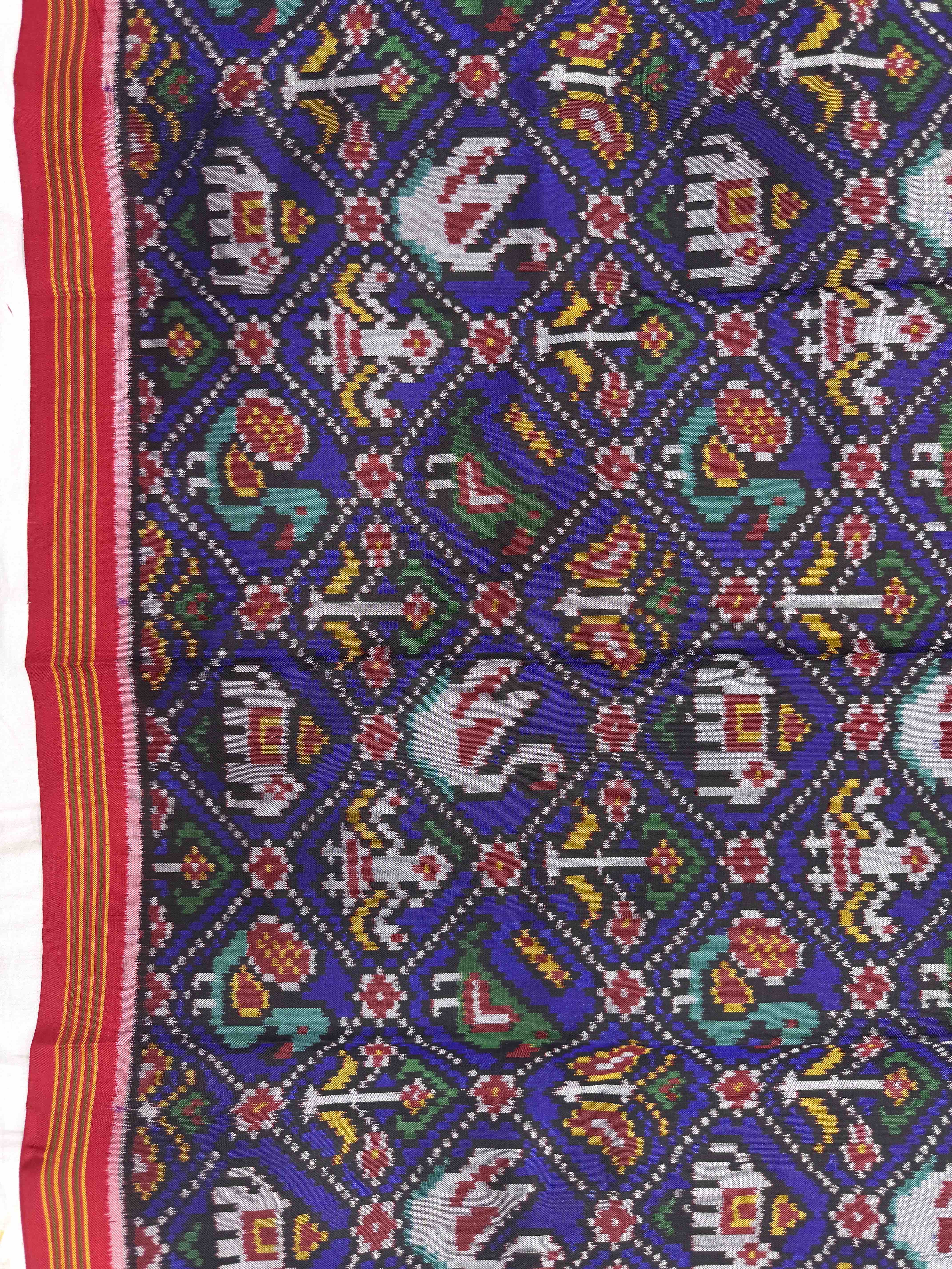 Red & Blue Narikunj Semi Double Ikat Patola Blouse Piece