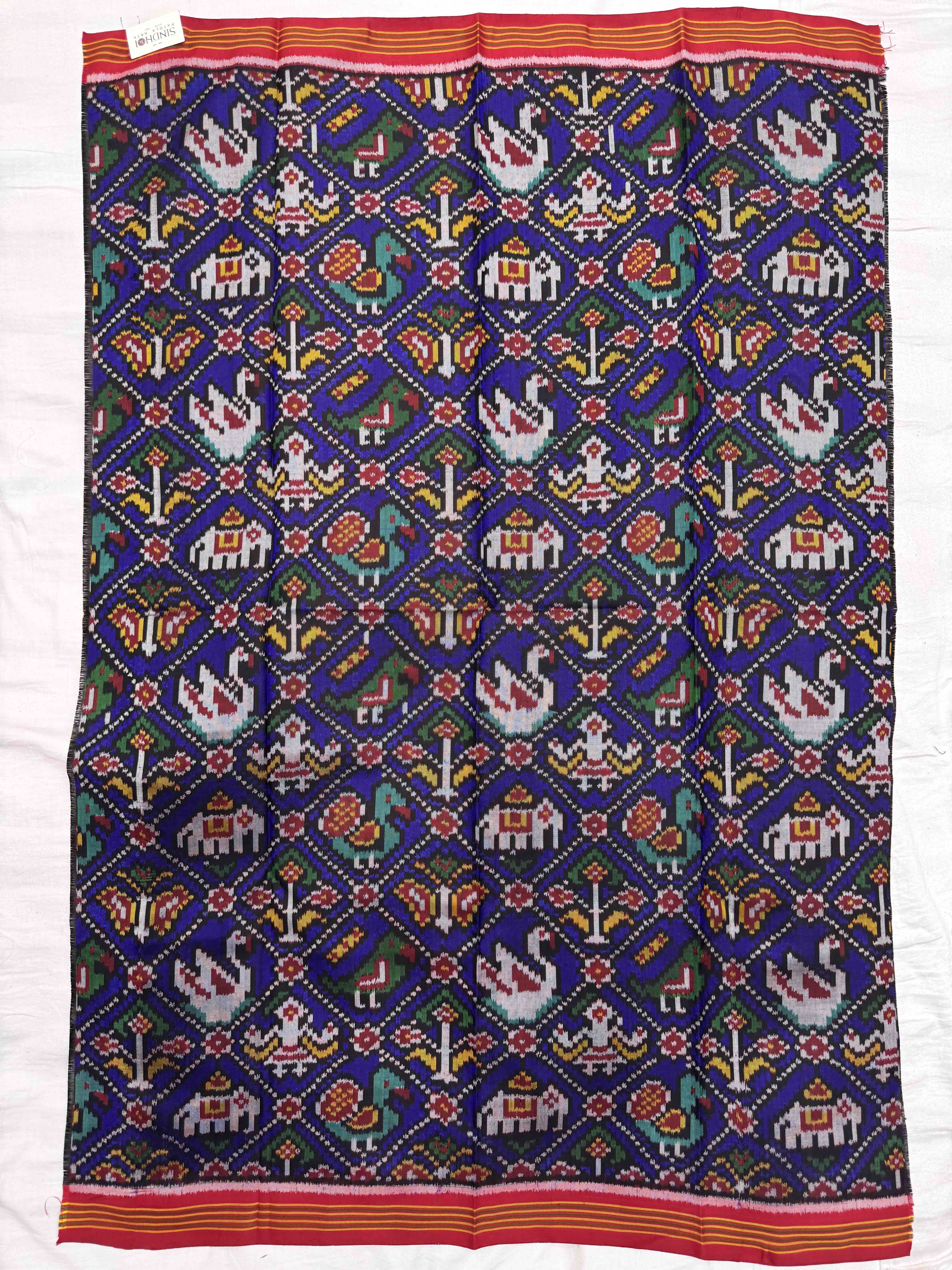 Red & Blue Narikunj Semi Double Ikat Patola Blouse Piece