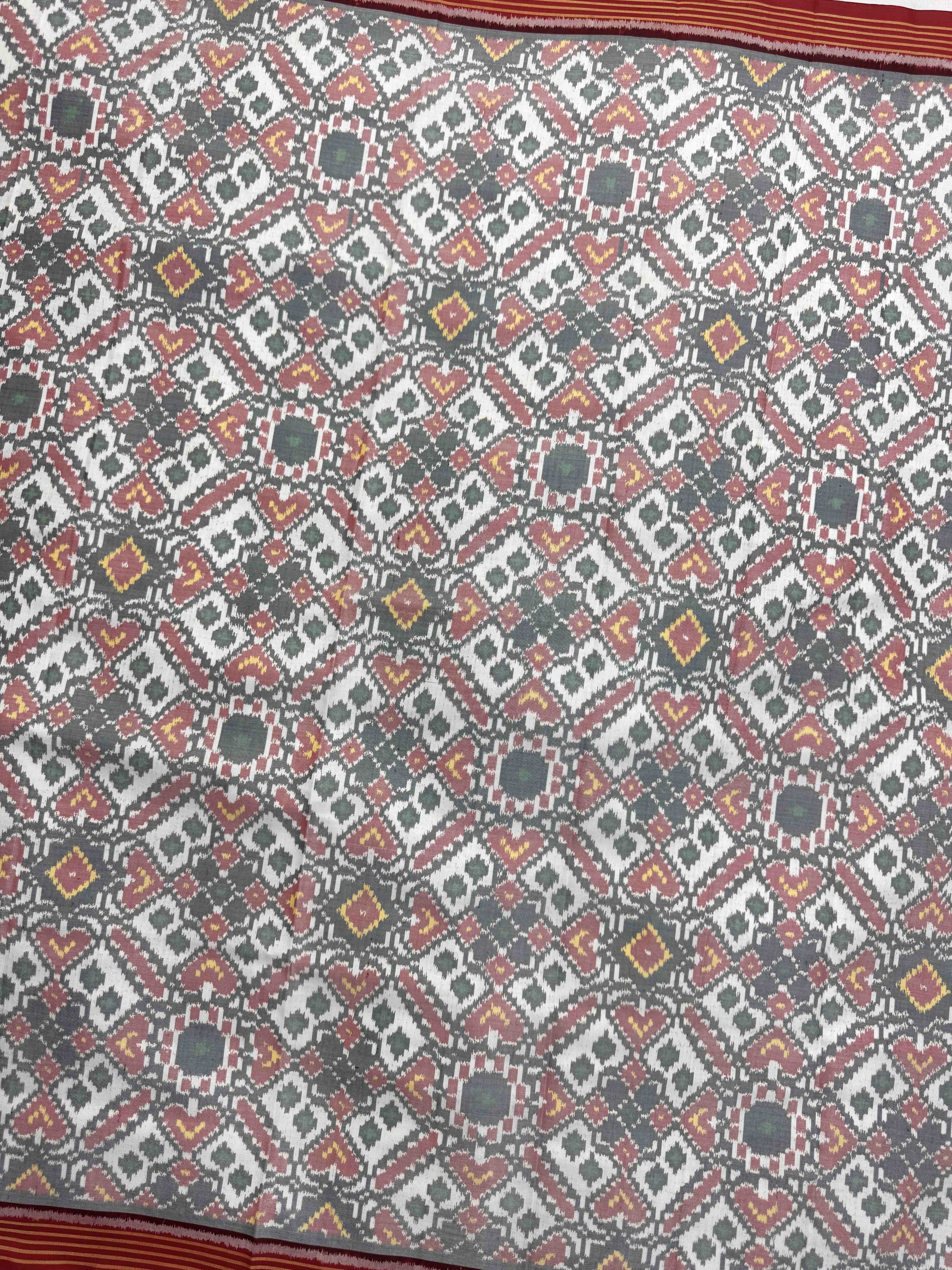 Red & White Manekchowk Semi Double Ikat Patola Blouse Piece