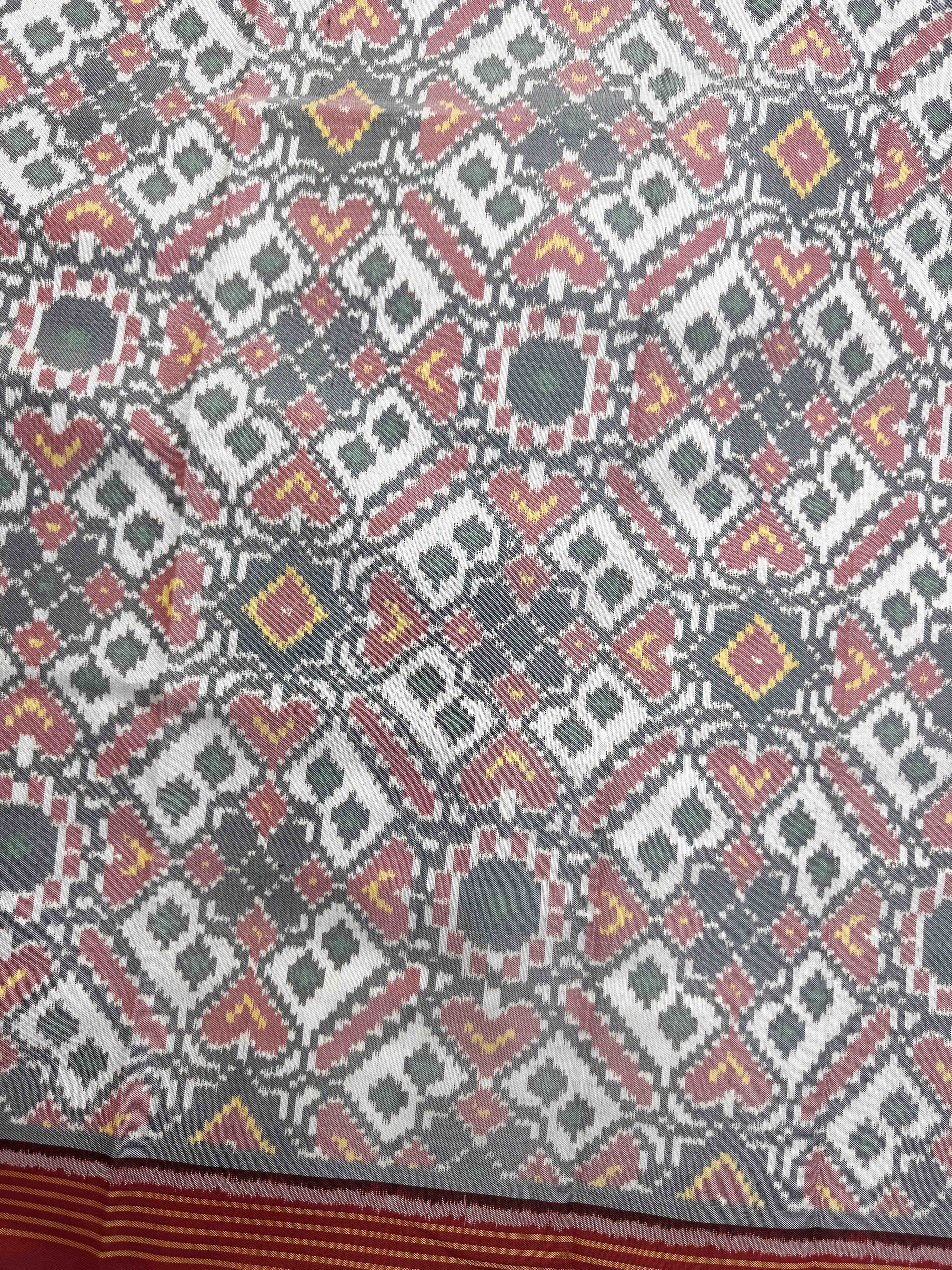 Red & White Manekchowk Semi Double Ikat Patola Blouse Piece