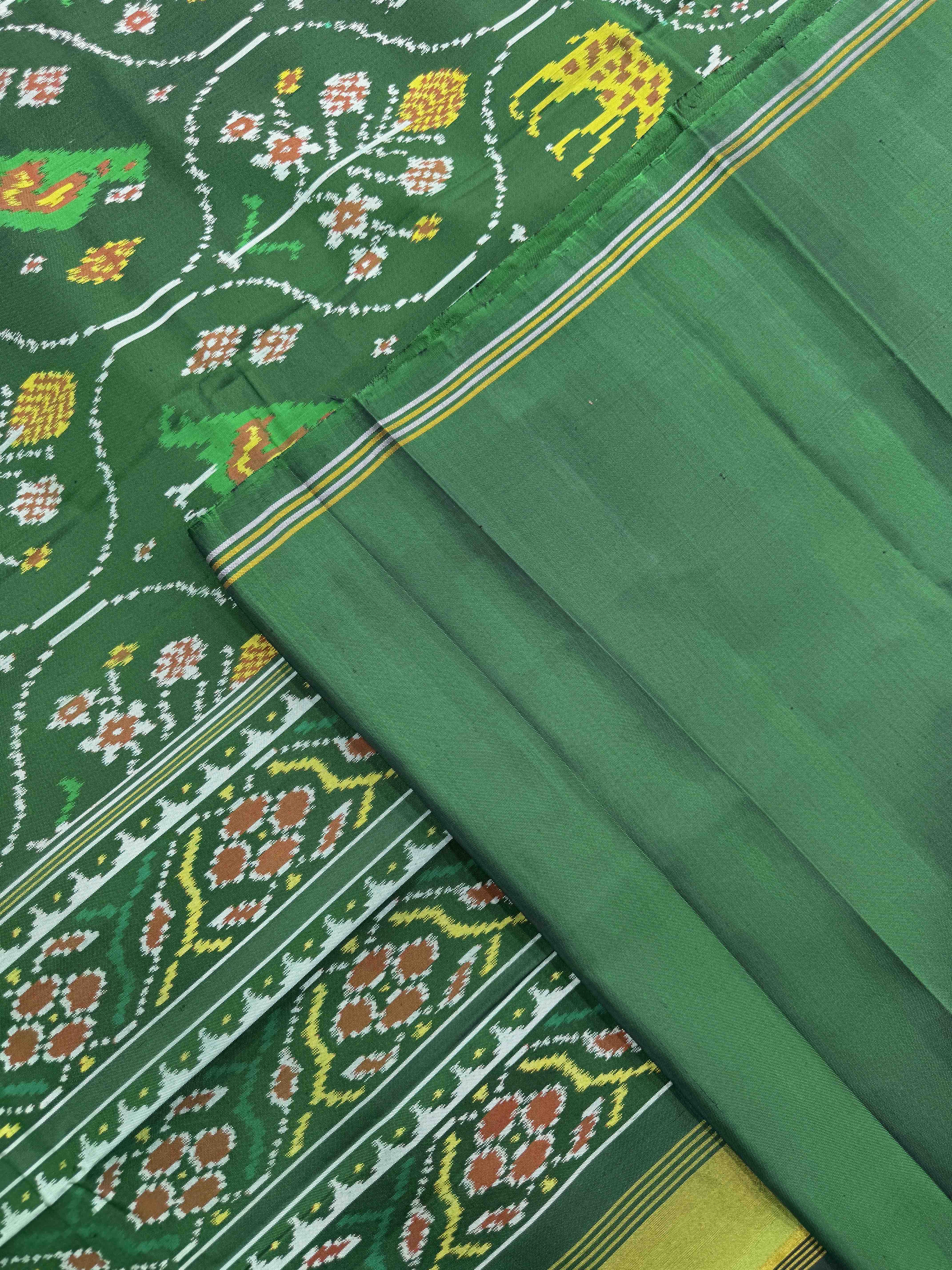 Green Narikunj Matka Single Ikat Patan Patola Saree