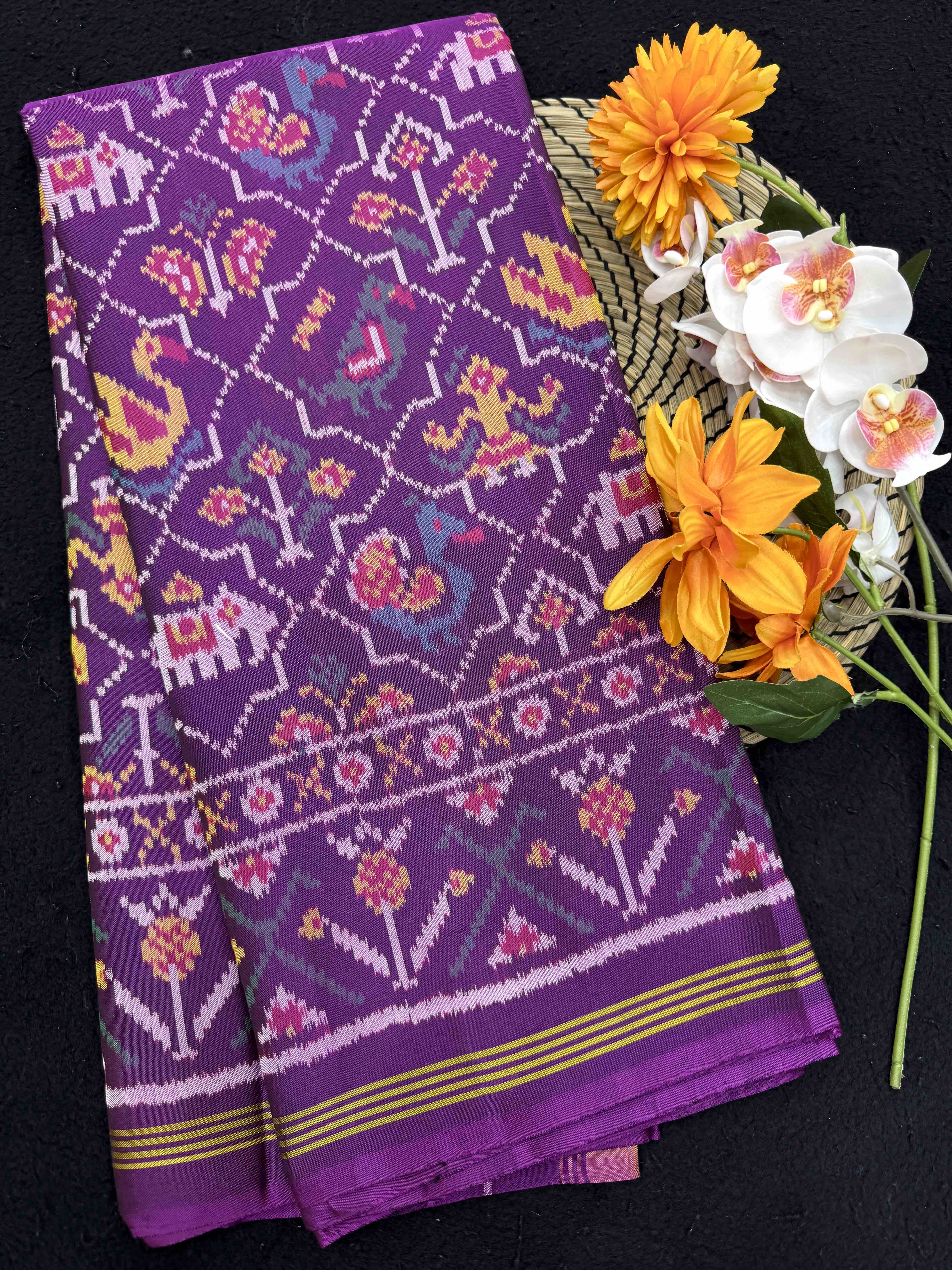 Purple Small Small Narikunj Single Ikat Patan Patola Saree