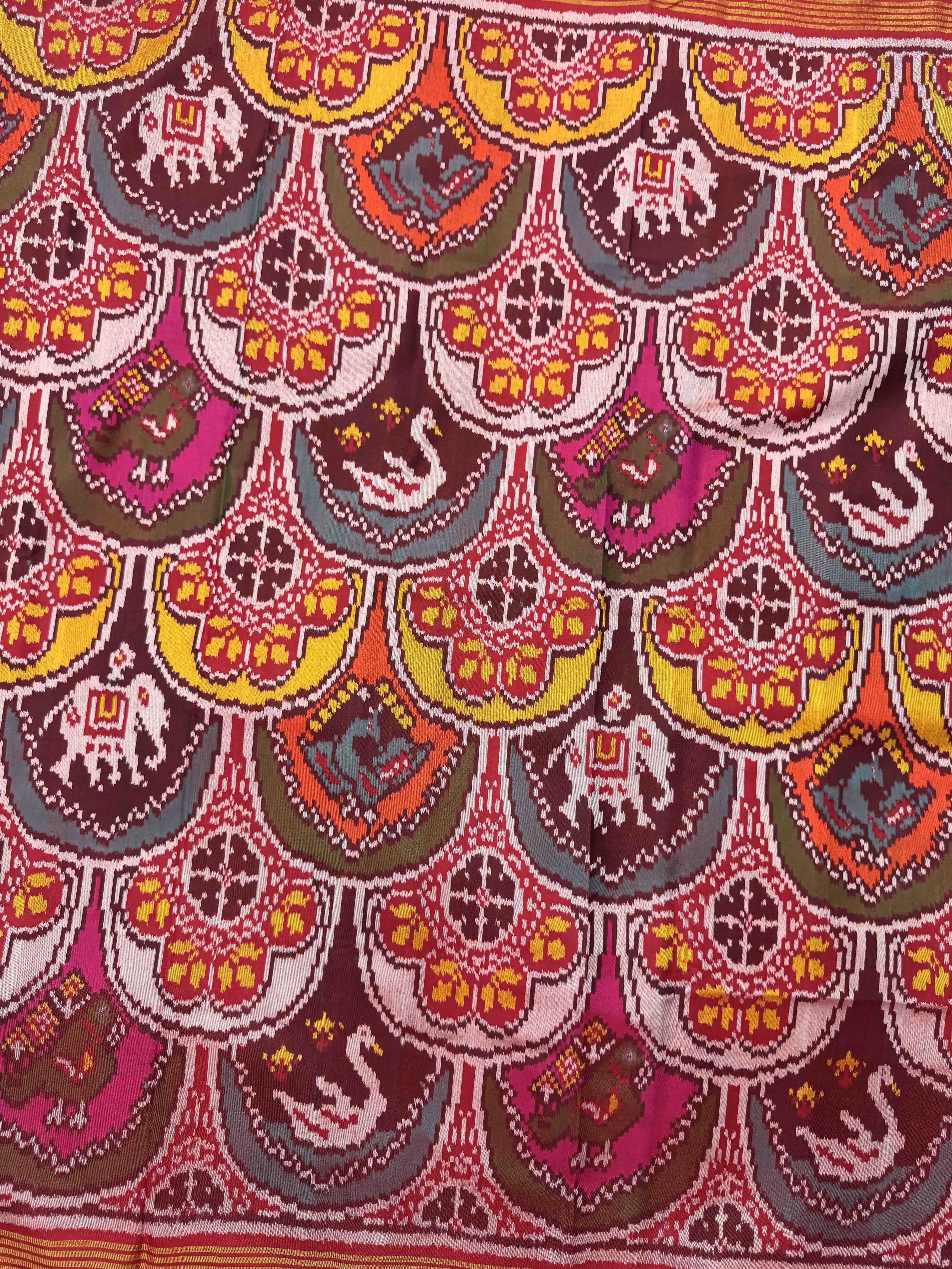 Red & Multicolour Narikunj Fancy Single Ikat Patan Patola Saree