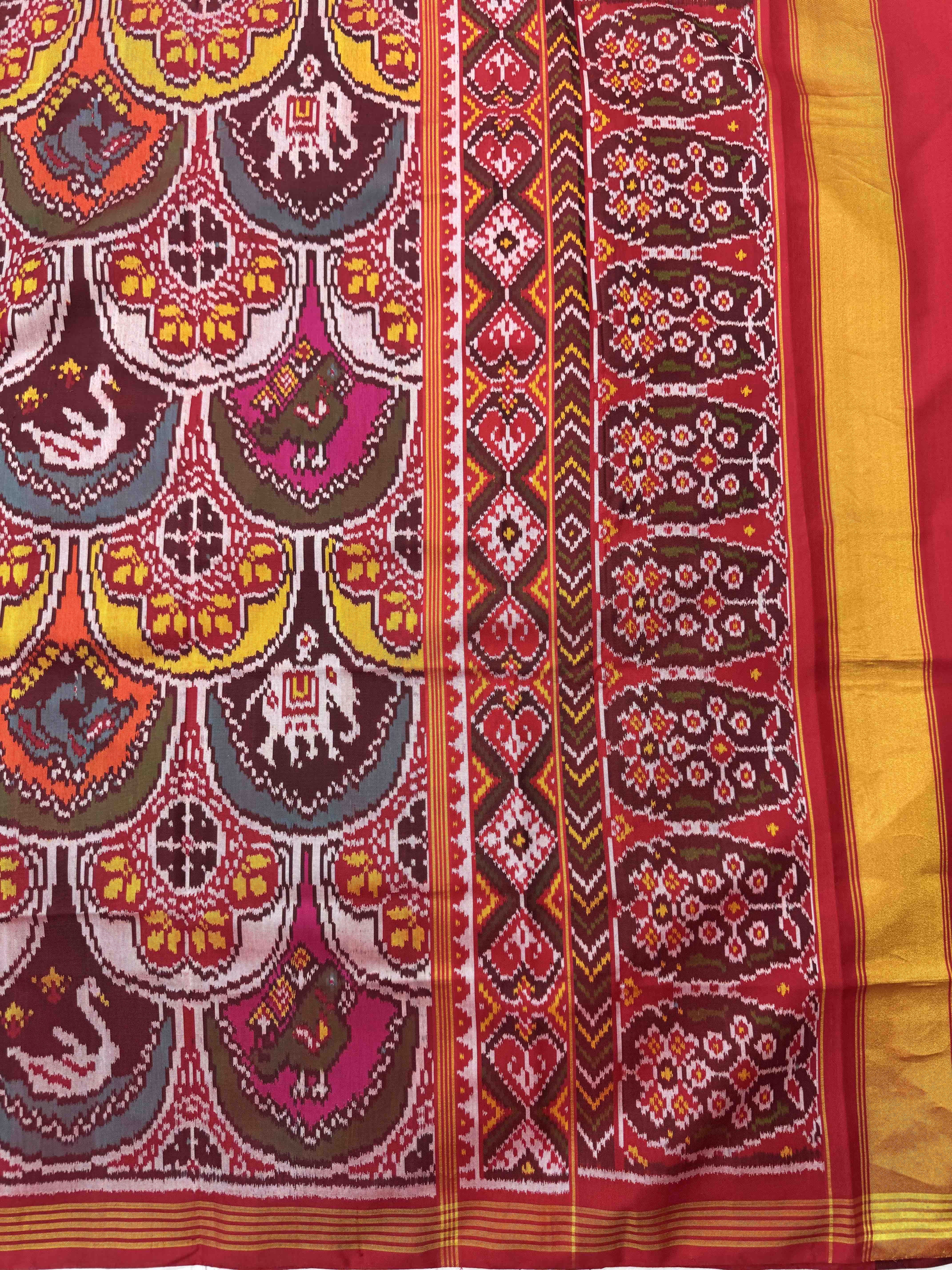 Red & Multicolour Narikunj Fancy Single Ikat Patan Patola Saree