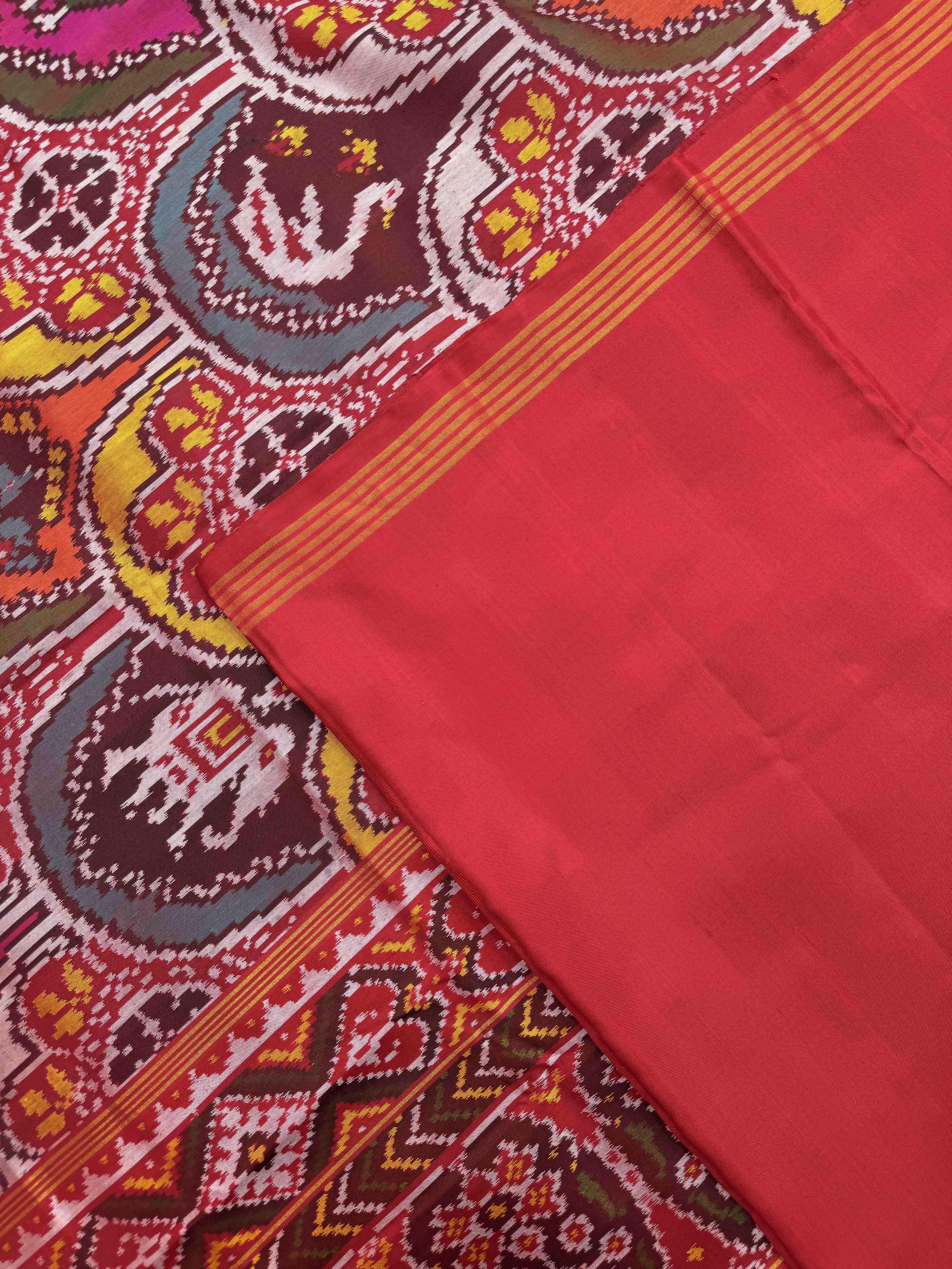 Red & Multicolour Narikunj Fancy Single Ikat Patan Patola Saree