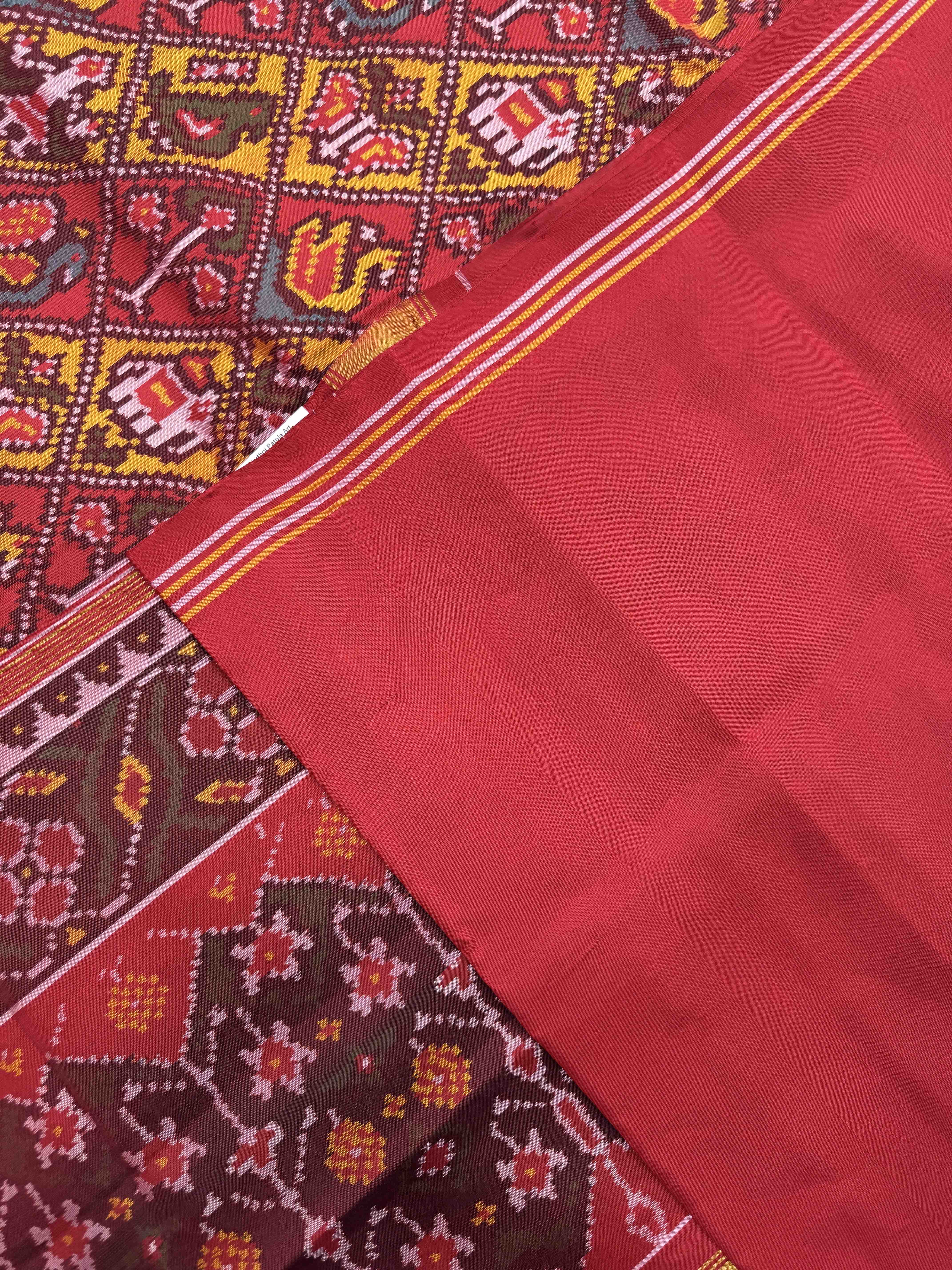 Red & Yellow Small Narikunj Leheriya Single Ikat Patan Patola Saree