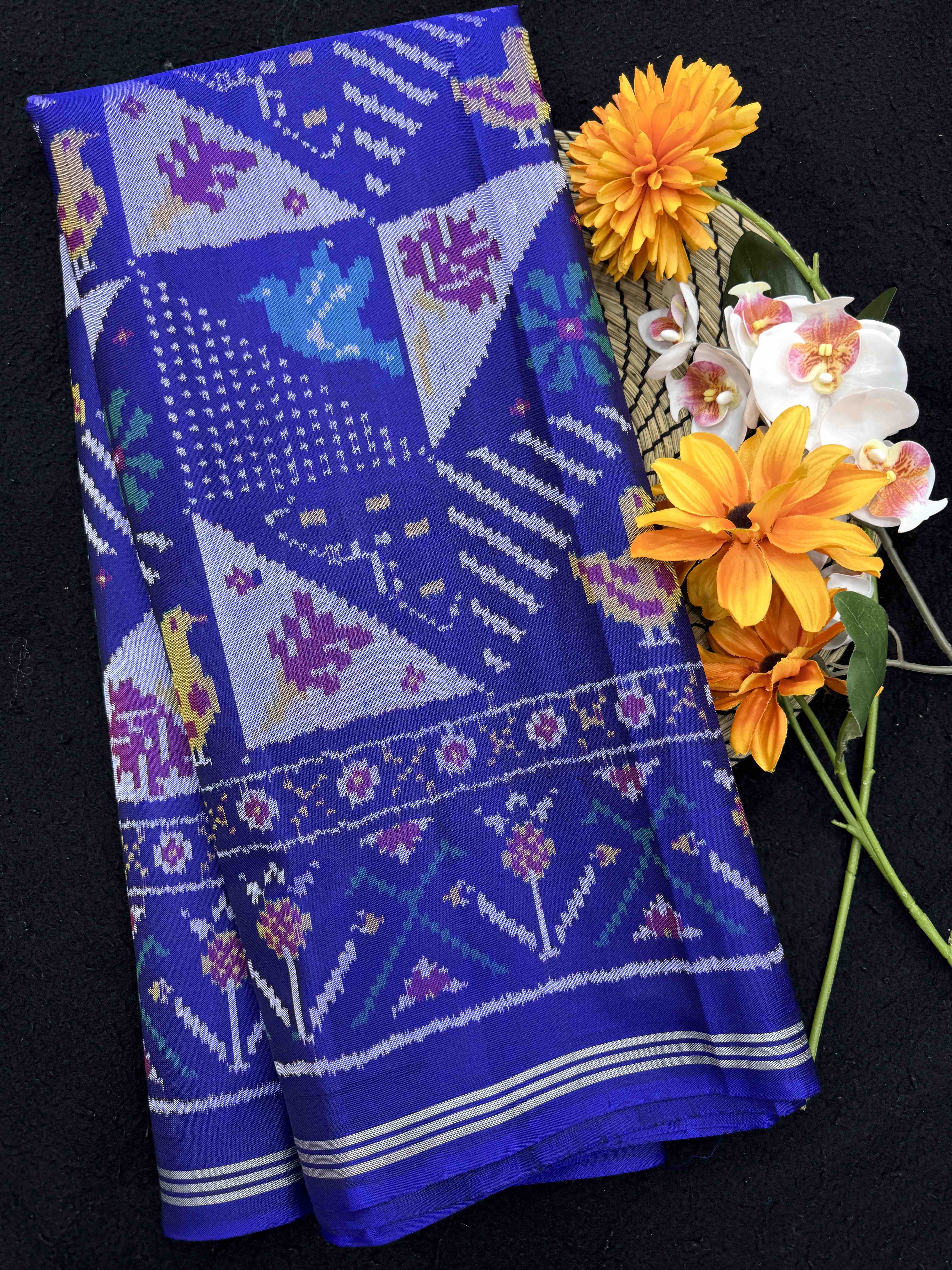 Blue Small Narikunj Fancy Single Ikat Patan Patola Saree