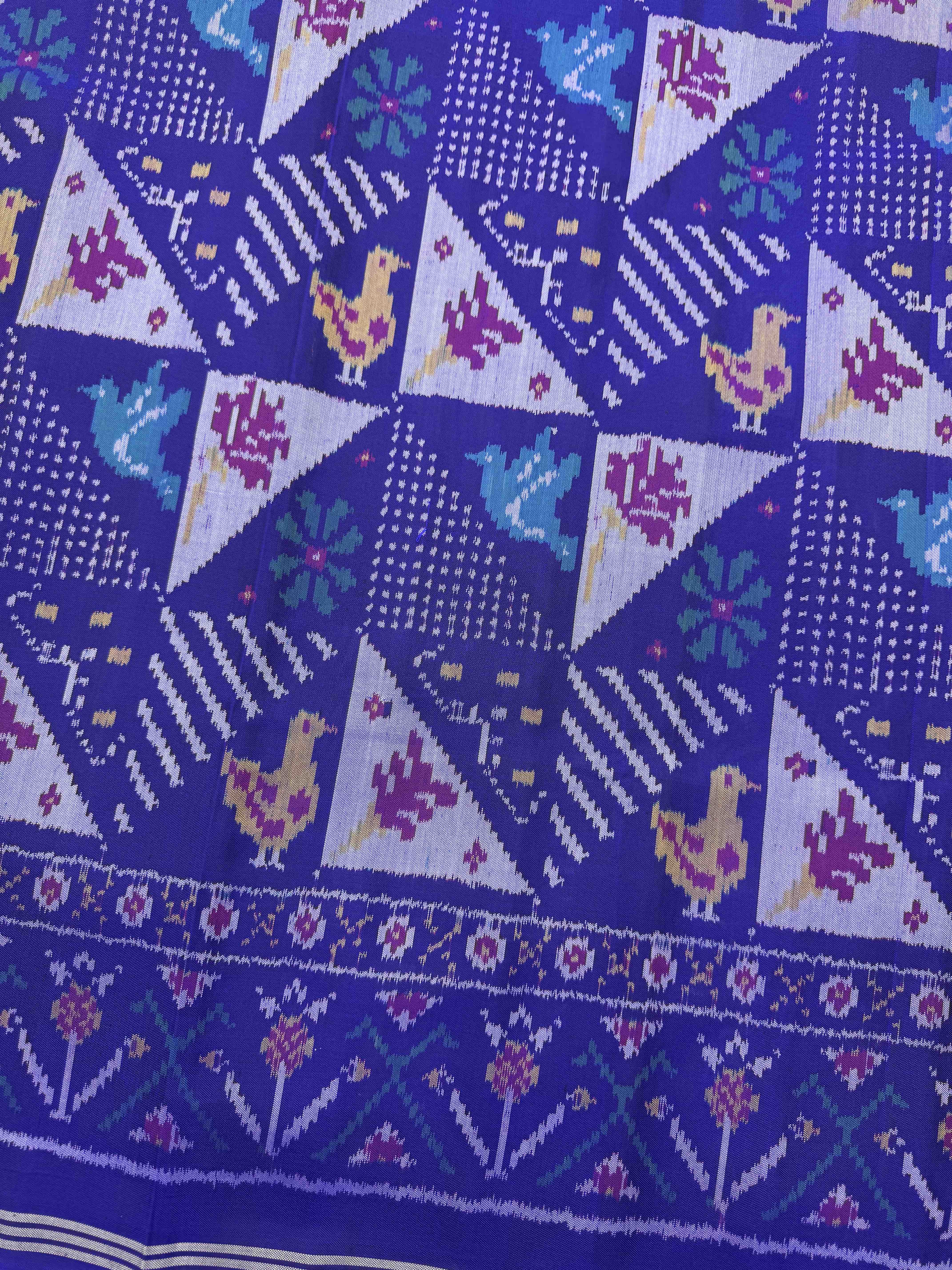 Blue Small Narikunj Fancy Single Ikat Patan Patola Saree