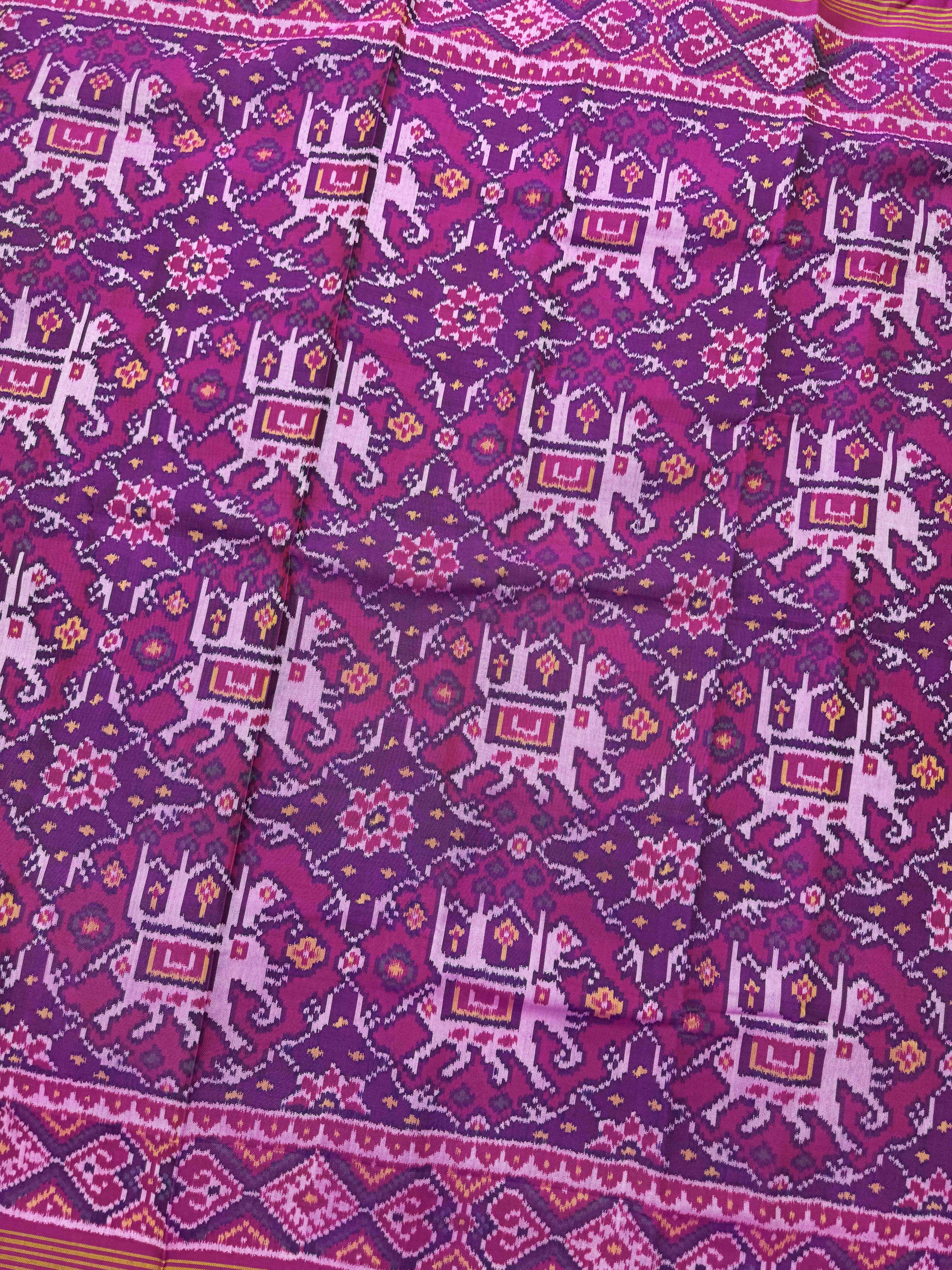 Purple & Pink Elephant Chhabdi Single Ikat Patan Patola Saree