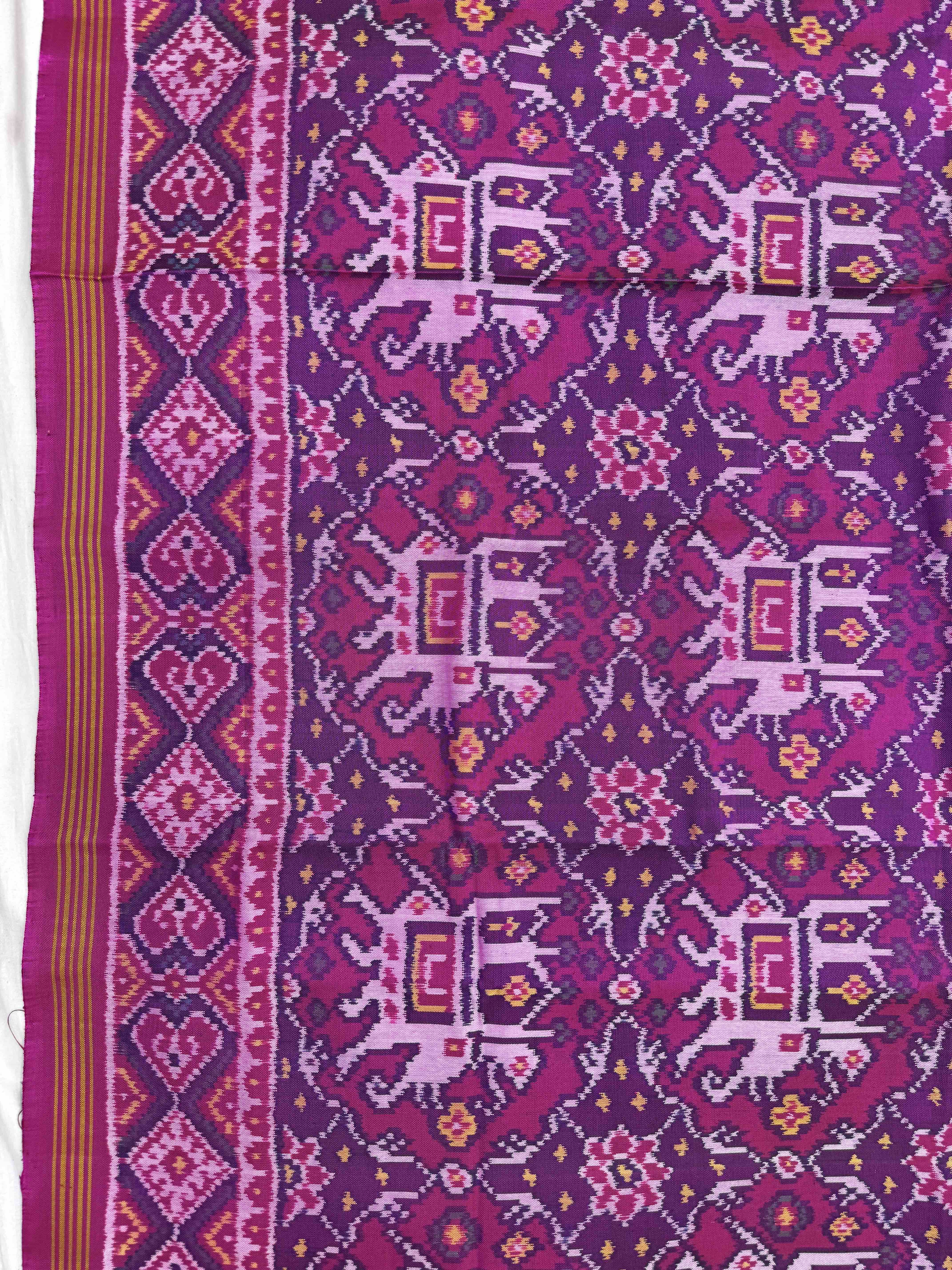 Purple & Pink Elephant Chhabdi Single Ikat Patan Patola Saree
