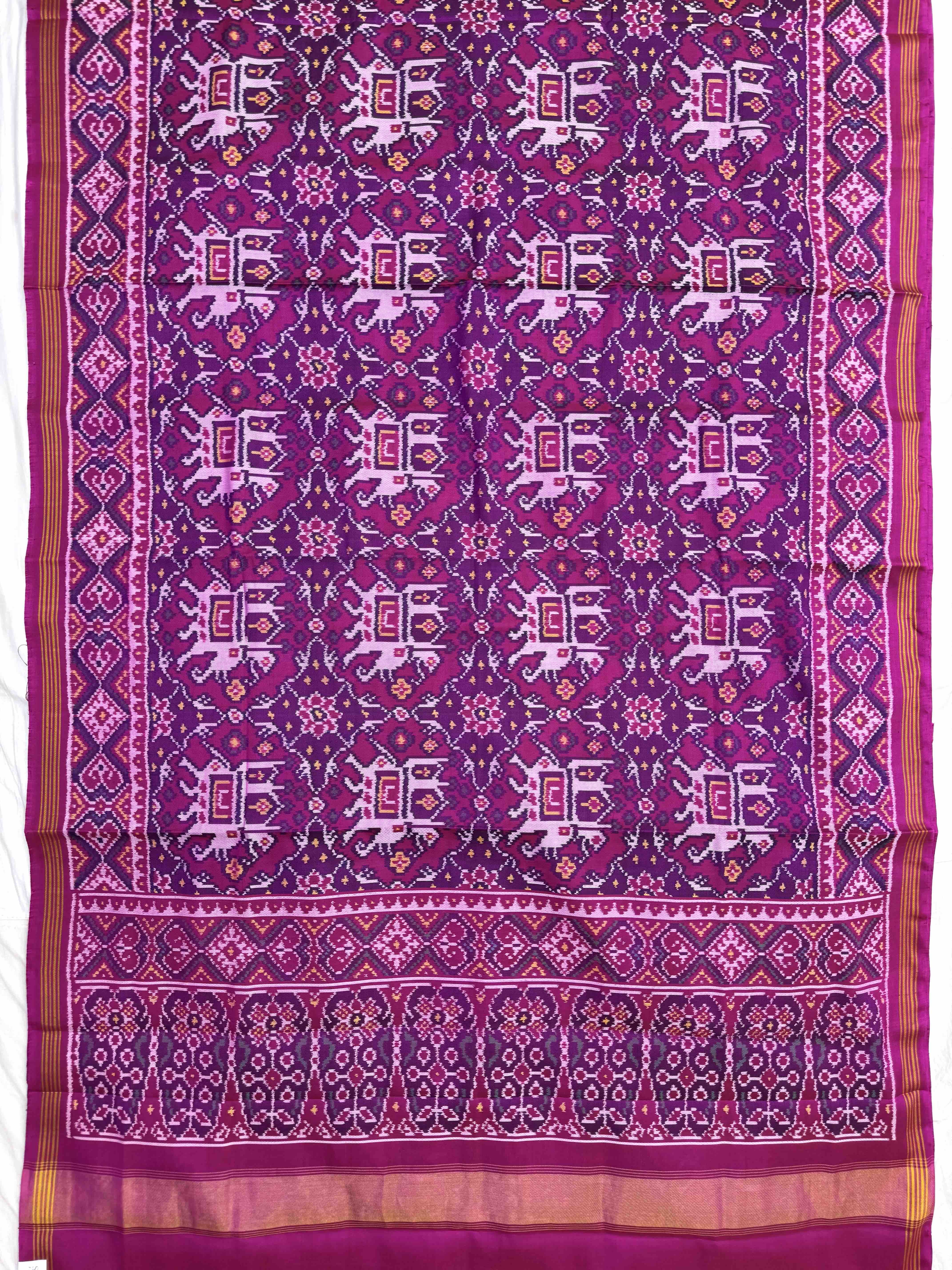 Purple & Pink Elephant Chhabdi Single Ikat Patan Patola Saree