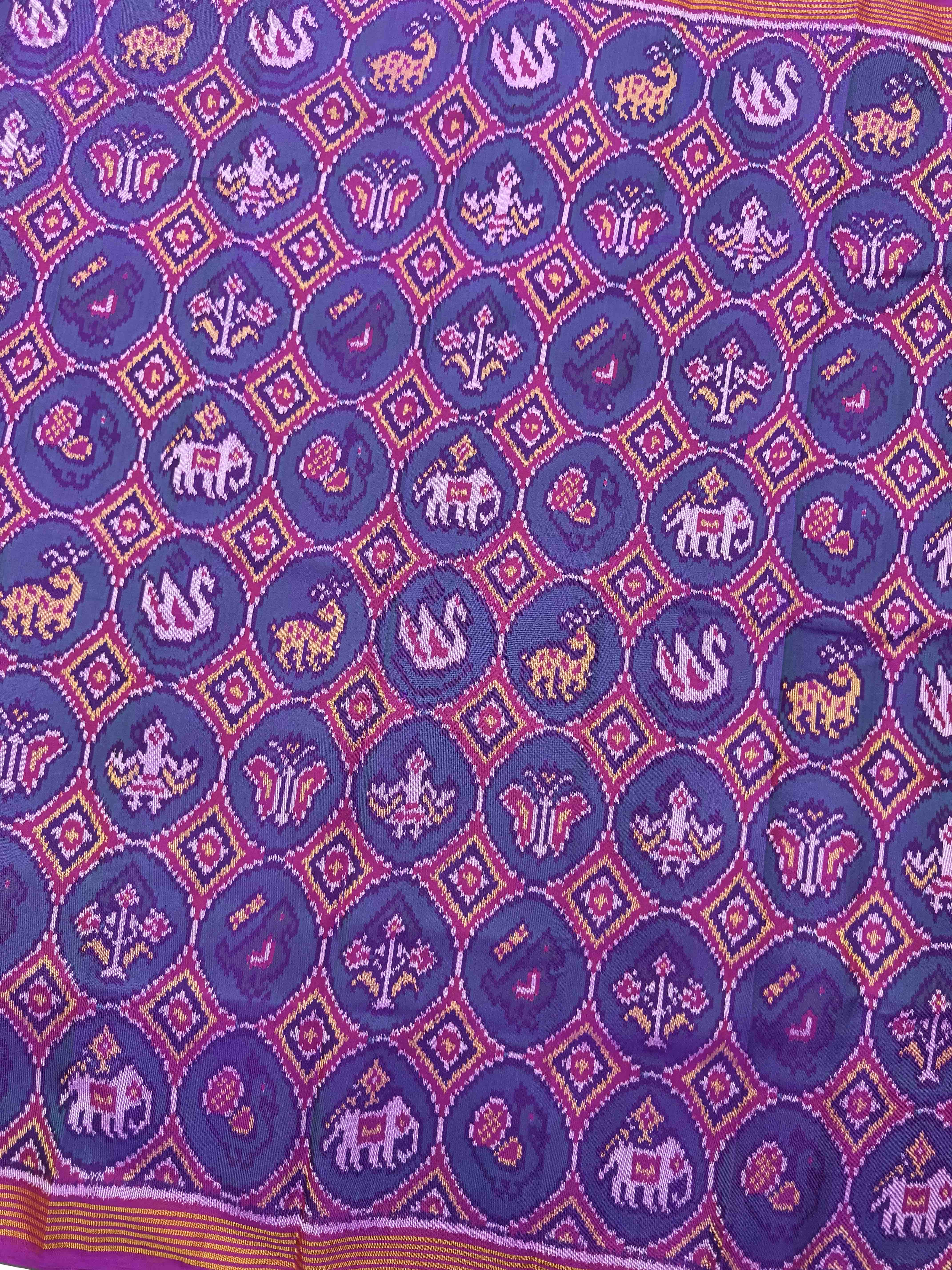 Purple & Turquoise Small Circle Narikunj Single Ikat Patan Patola Saree