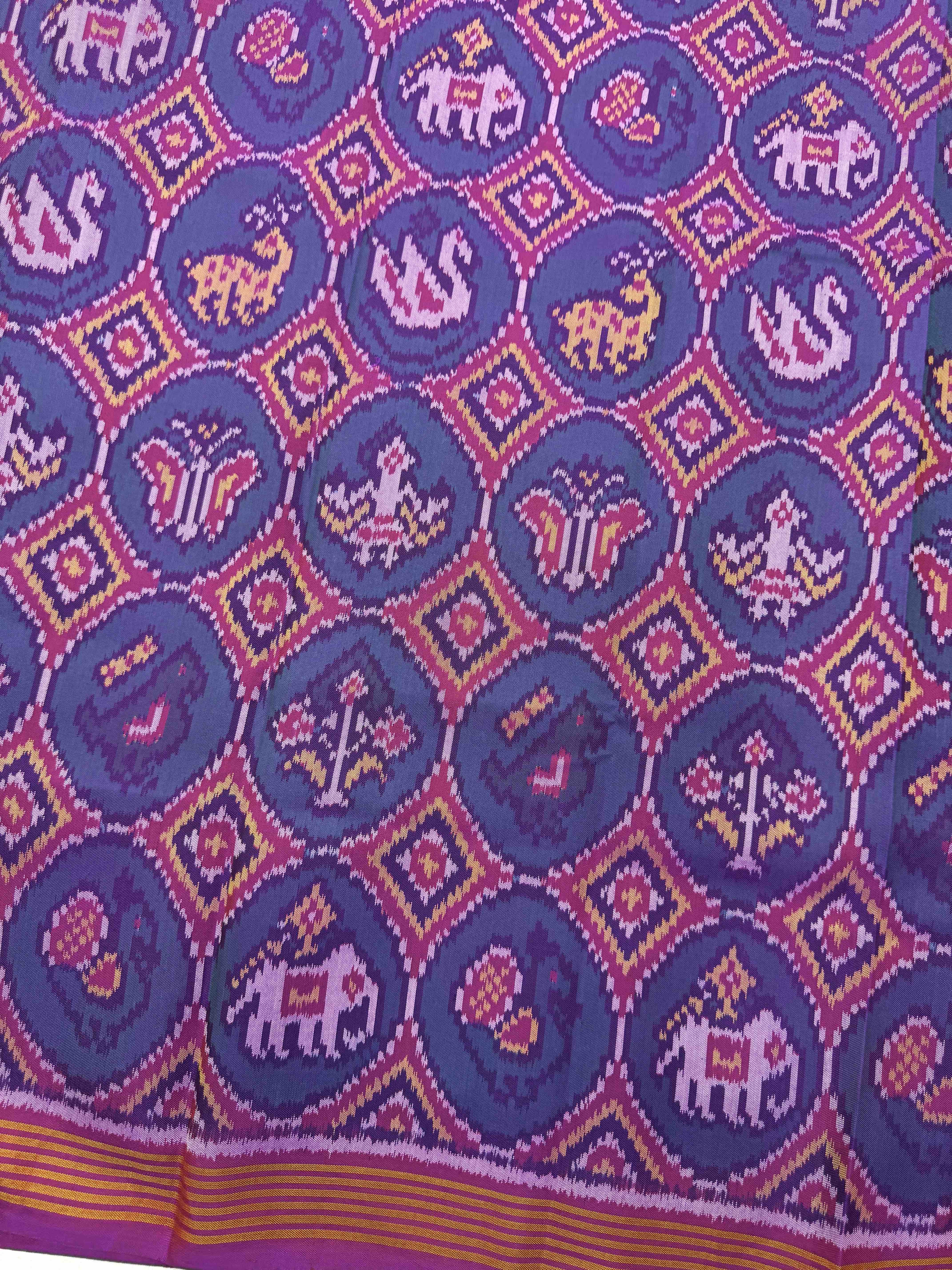 Purple & Turquoise Small Circle Narikunj Single Ikat Patan Patola Saree