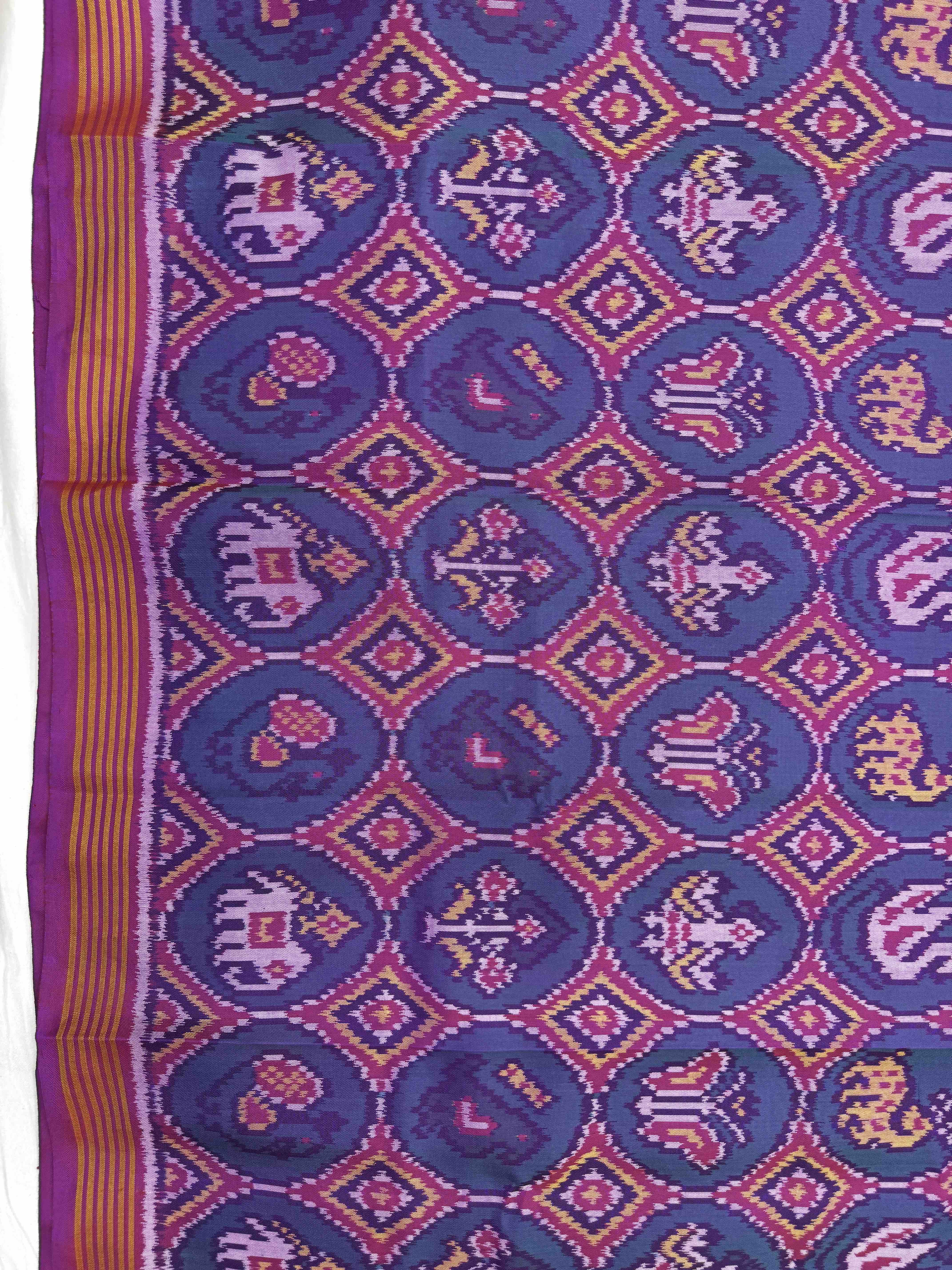 Purple & Turquoise Small Circle Narikunj Single Ikat Patan Patola Saree