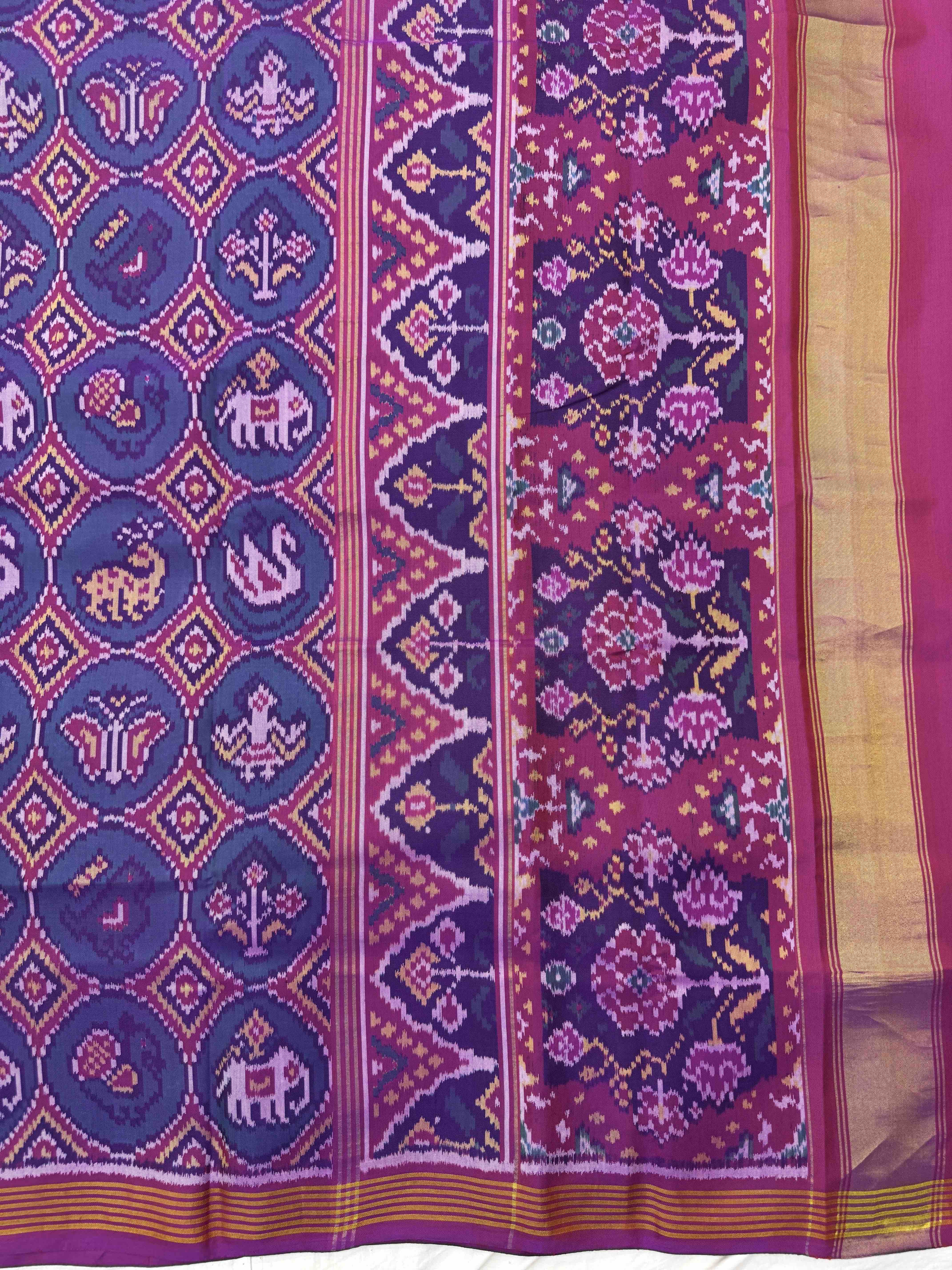 Purple & Turquoise Small Circle Narikunj Single Ikat Patan Patola Saree