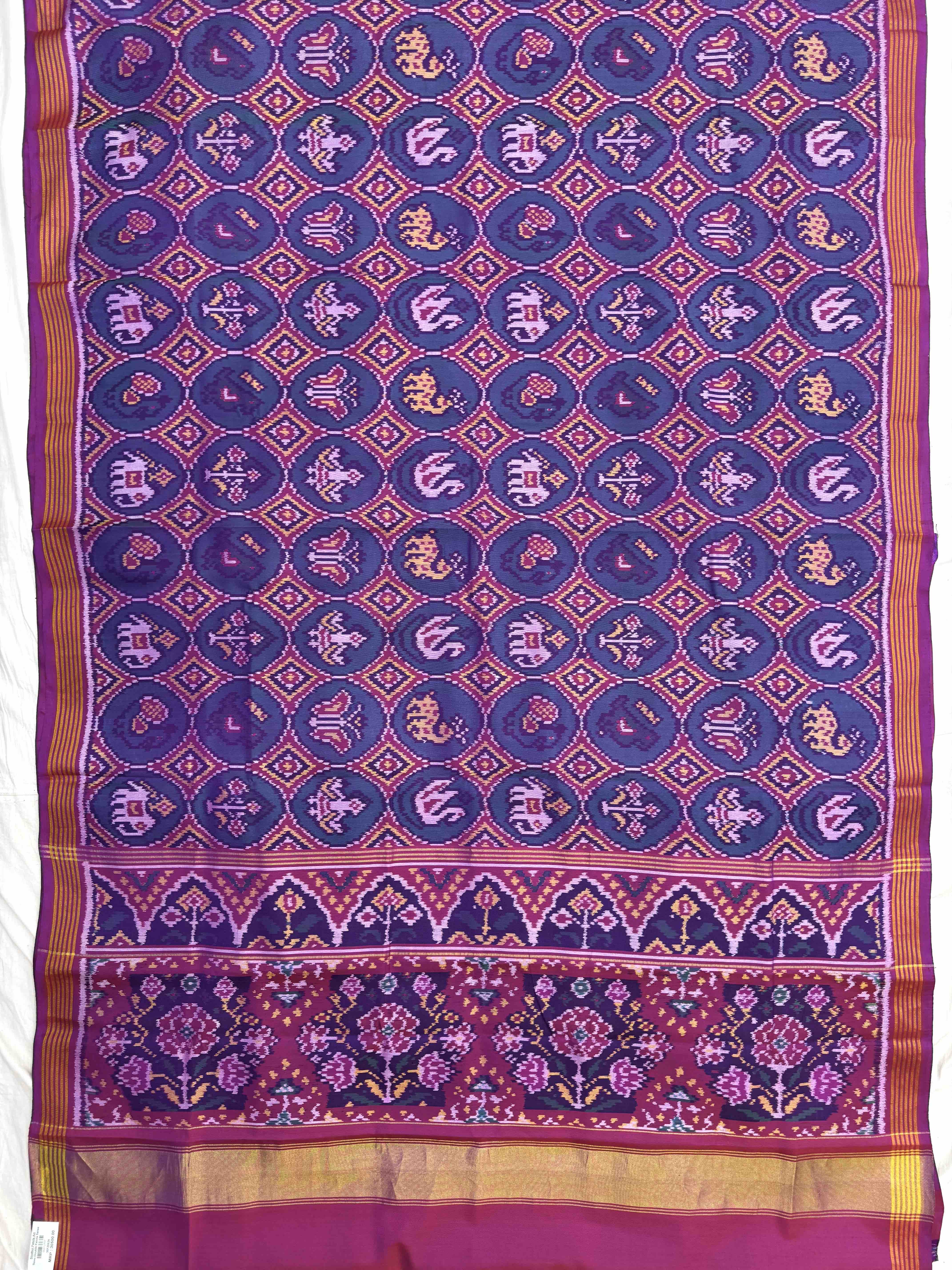 Purple & Turquoise Small Circle Narikunj Single Ikat Patan Patola Saree