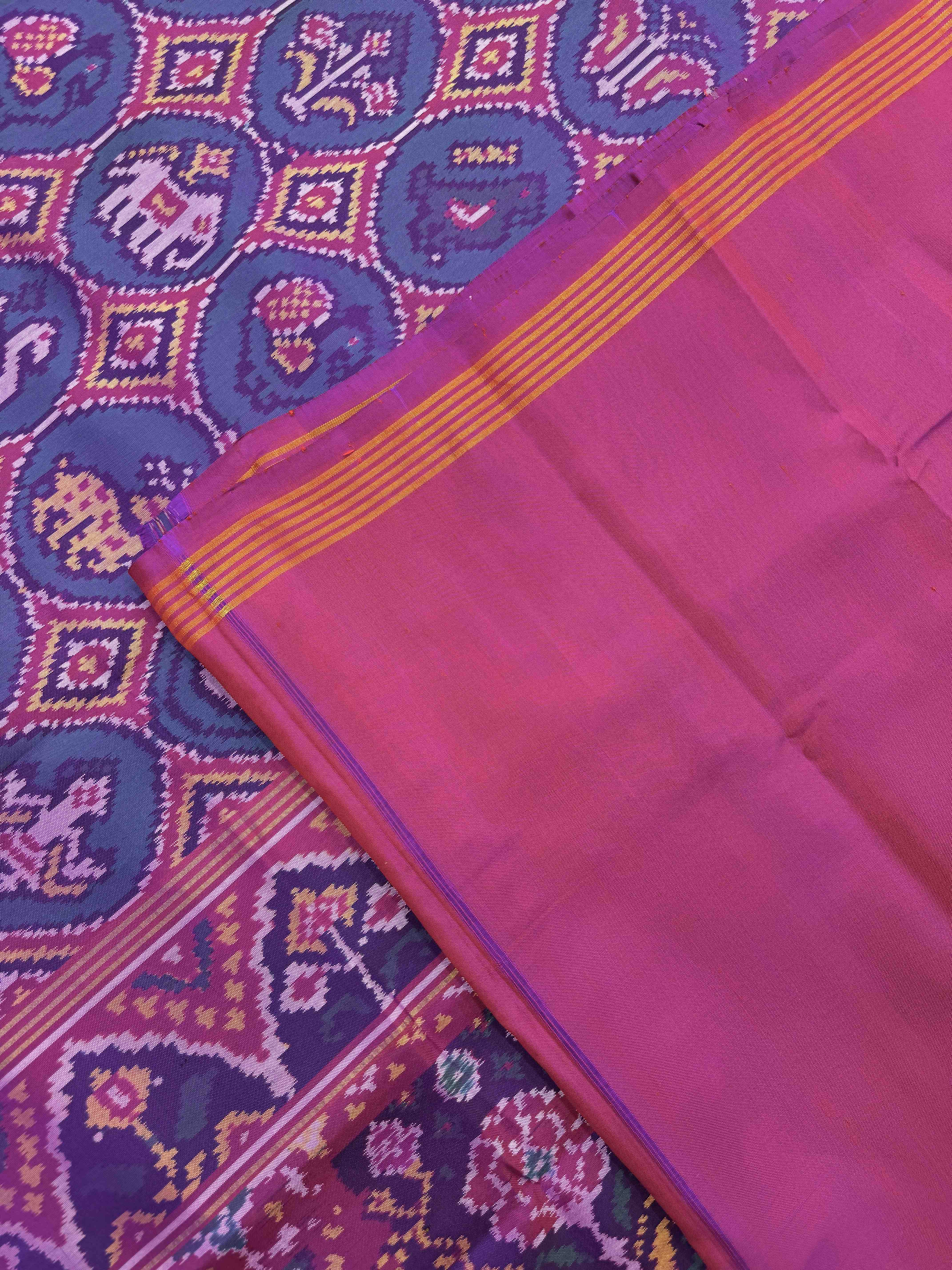 Purple & Turquoise Small Circle Narikunj Single Ikat Patan Patola Saree