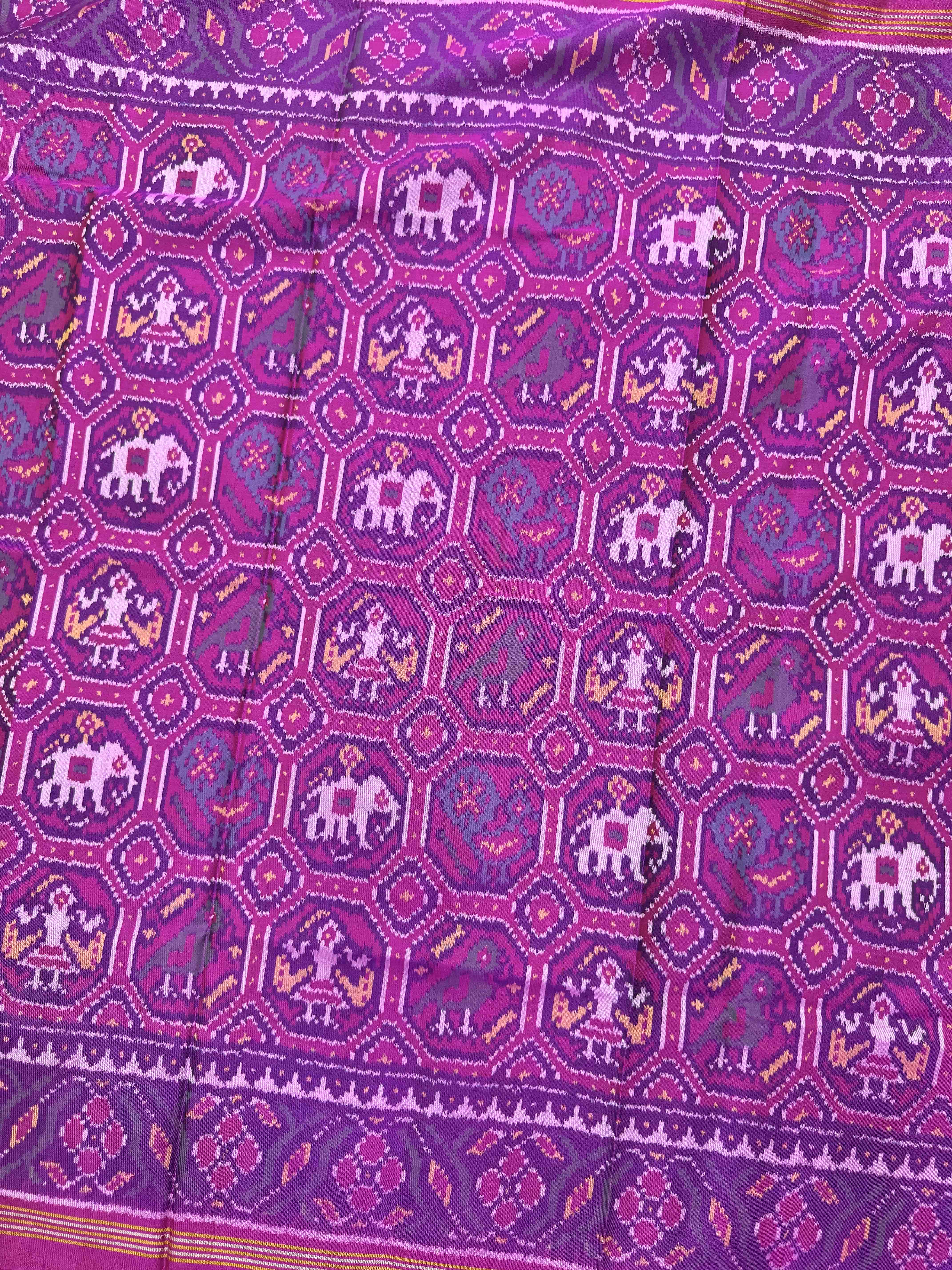 Pink Small Narikunj Chex Single Ikat Patan Patola Saree
