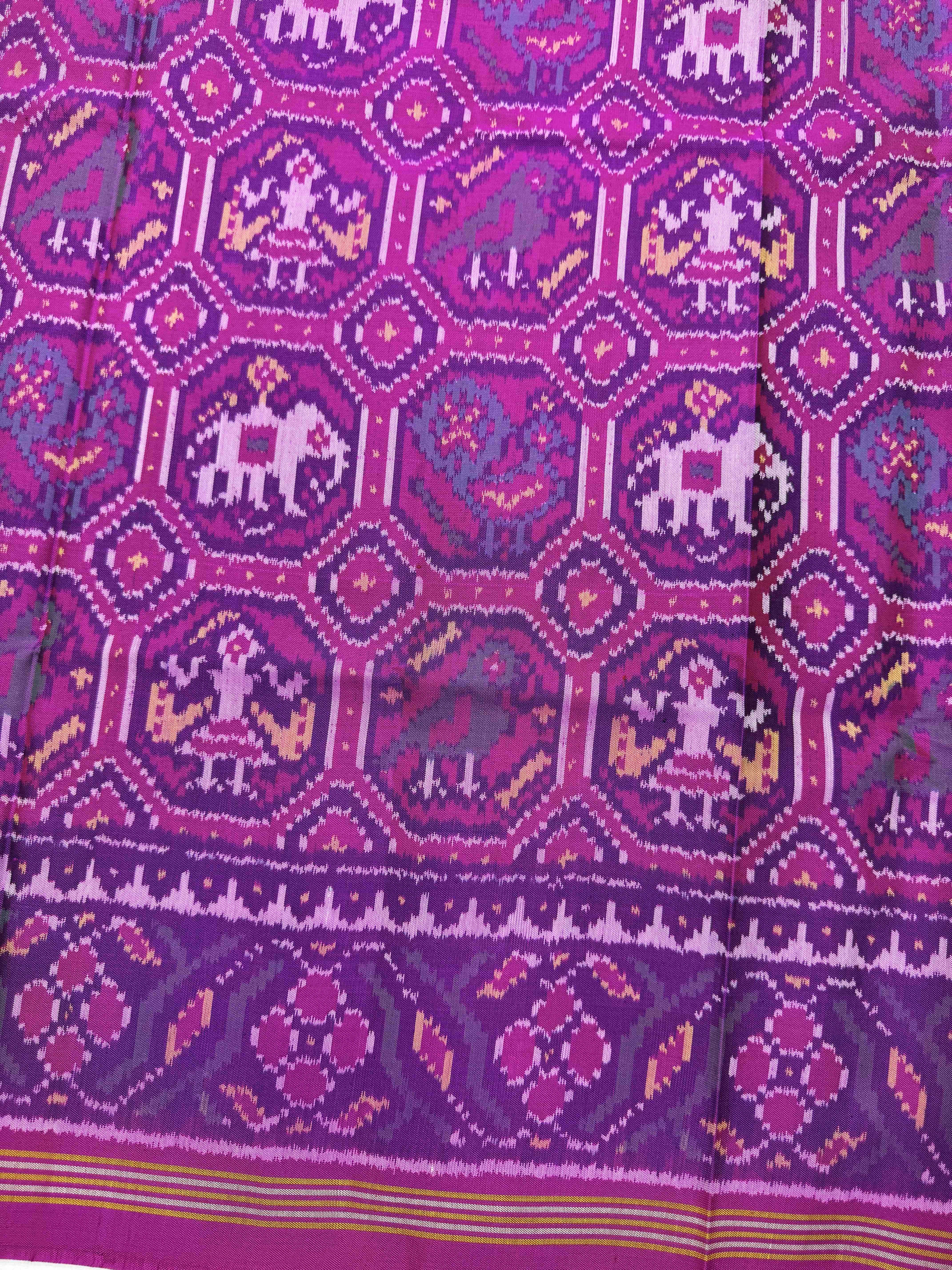 Pink Small Narikunj Chex Single Ikat Patan Patola Saree