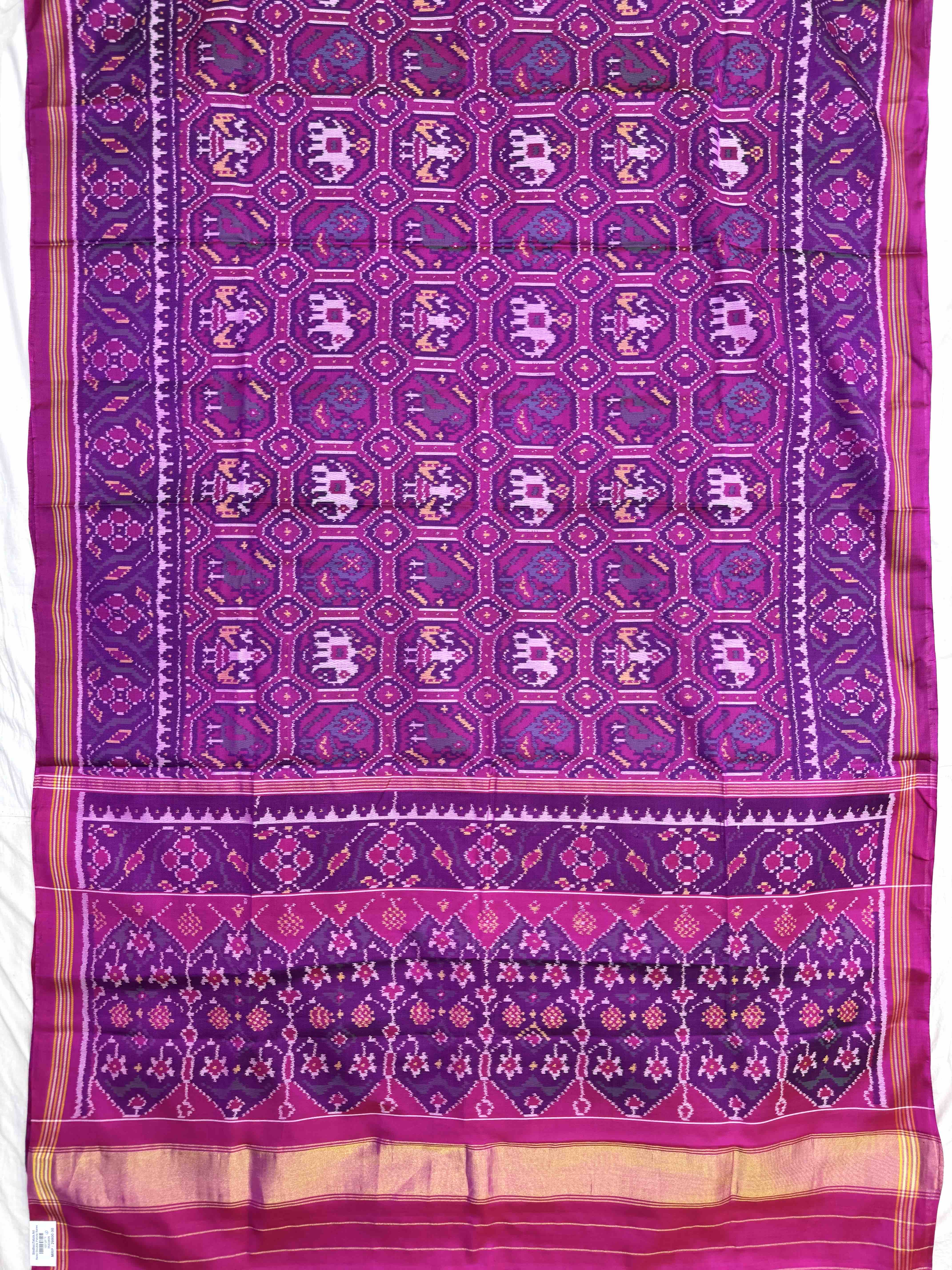 Pink Small Narikunj Chex Single Ikat Patan Patola Saree